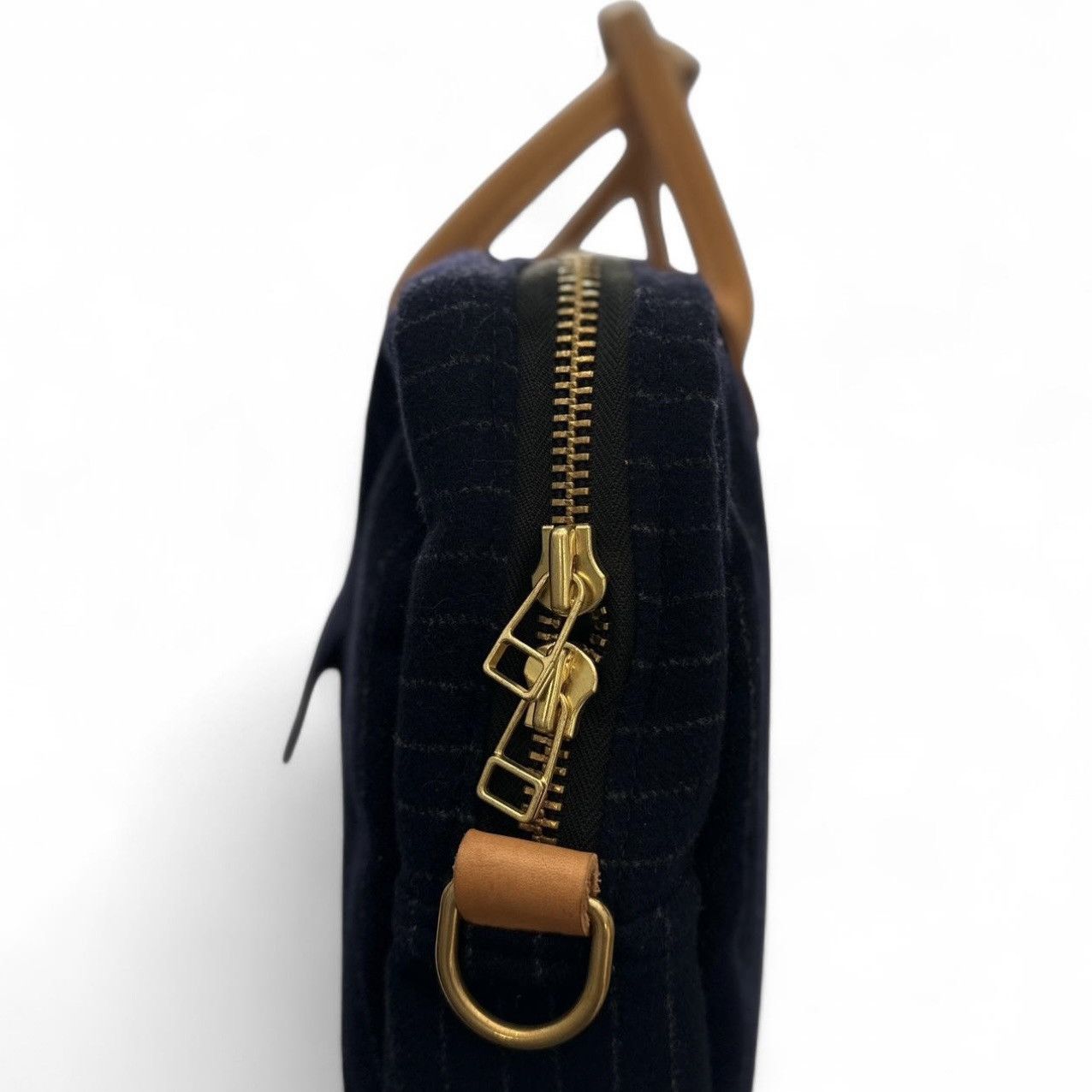 Other Artisanal Handmade Wool Navy Pinstriped Laptop Briefcase- OS Size ONE SIZE - 4 Thumbnail