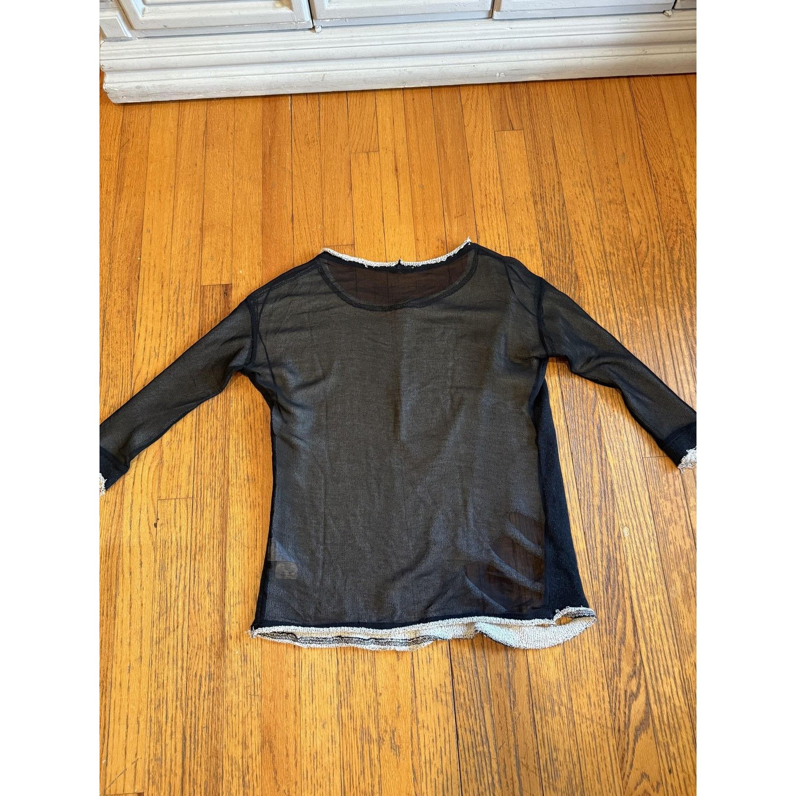Other Anama Sheer Mesh Knit Shirt Black Raw Edge Cutout 3/4 Sleeve Size M / US 6-8 / IT 42-44 - 5 Thumbnail