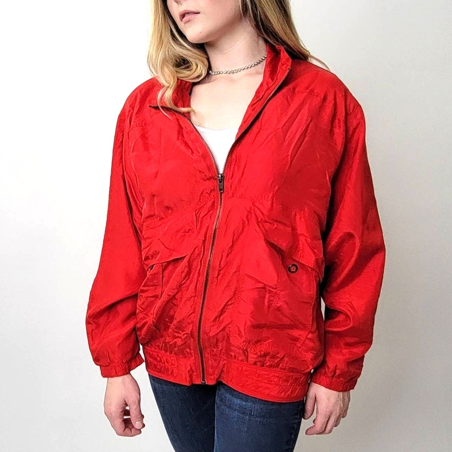 Vintage Vintage 90s Red Ac-Tiv-Ology ALL SILK Windbreaker Jacket - M Size M / US 6-8 / IT 42-44 - 1 Thumbnail