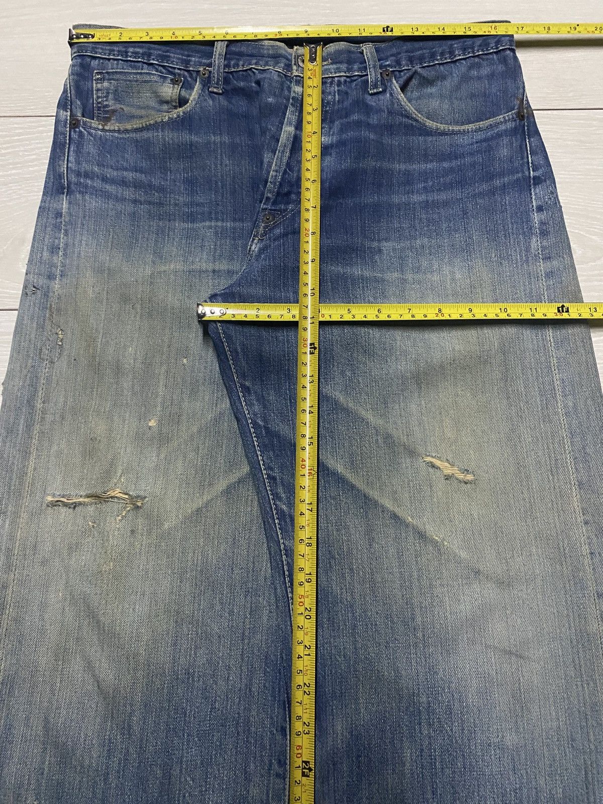 Evisu Crazy Vintage Evis 90s Heavy repaired Distressed Baggy Jeans Size US 33 - 22 Thumbnail
