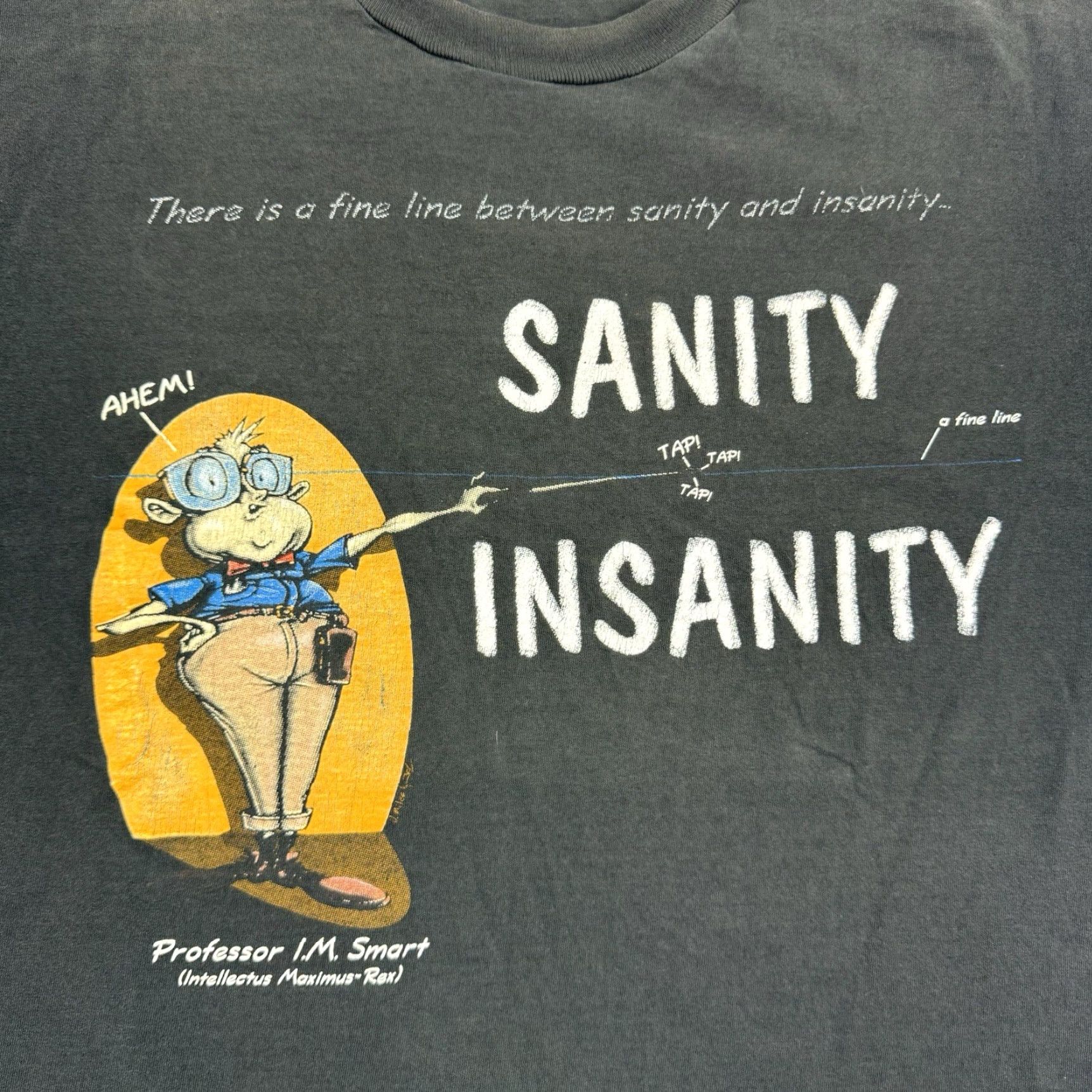 Jerzees VINTAGE JERZEES Sanity vs Insanity T-Shirt Adult XL Black Graphic 90s Funny Mens Size US XL / EU 56 / 4 - 3 Thumbnail