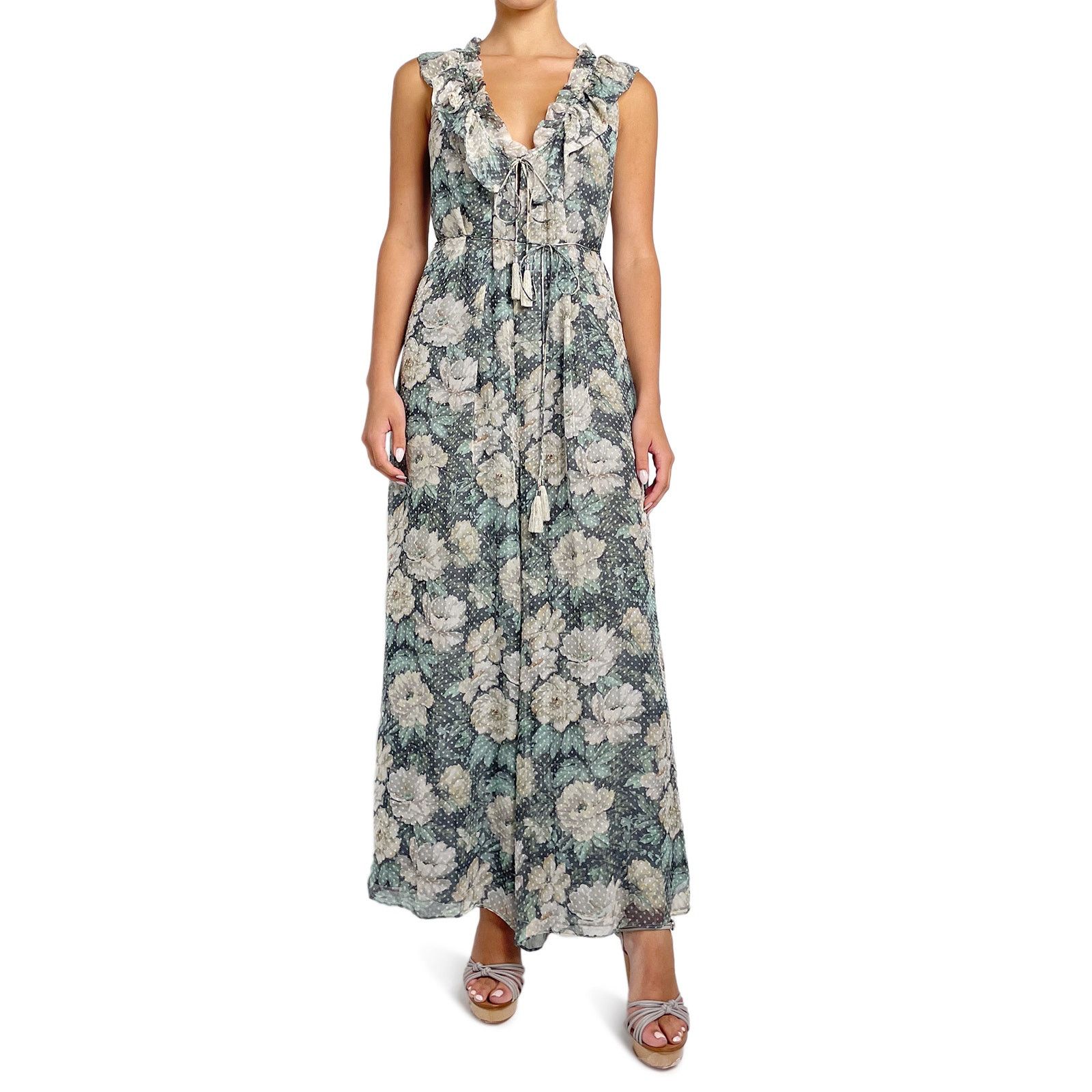 Zimmermann Green and White Floral Ruffle Jumpsuit Size S / US 4 / IT 40 - 1 Thumbnail
