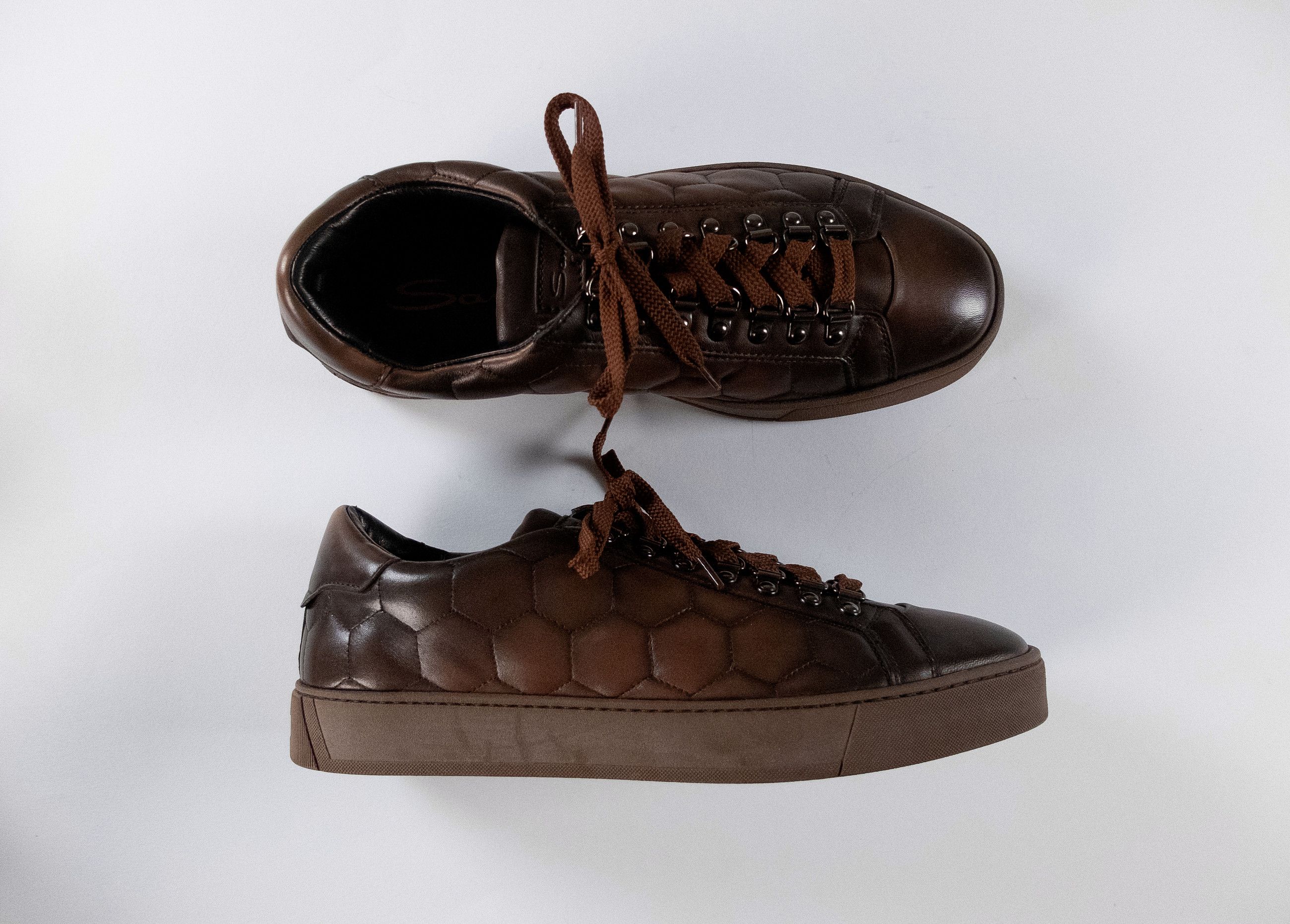 Santoni SANTONI brown quilted low top leather sneakers 10 43 Size US 10 / EU 43 - 1 Thumbnail