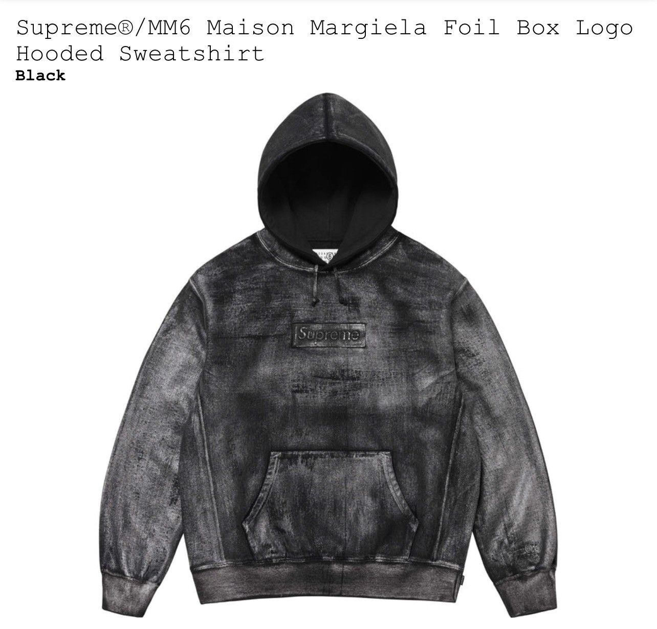 image of Maison Margiela x Supreme Mm6 Masion Margiela Foil Box Hoodie in Black, Men's (Size Small)