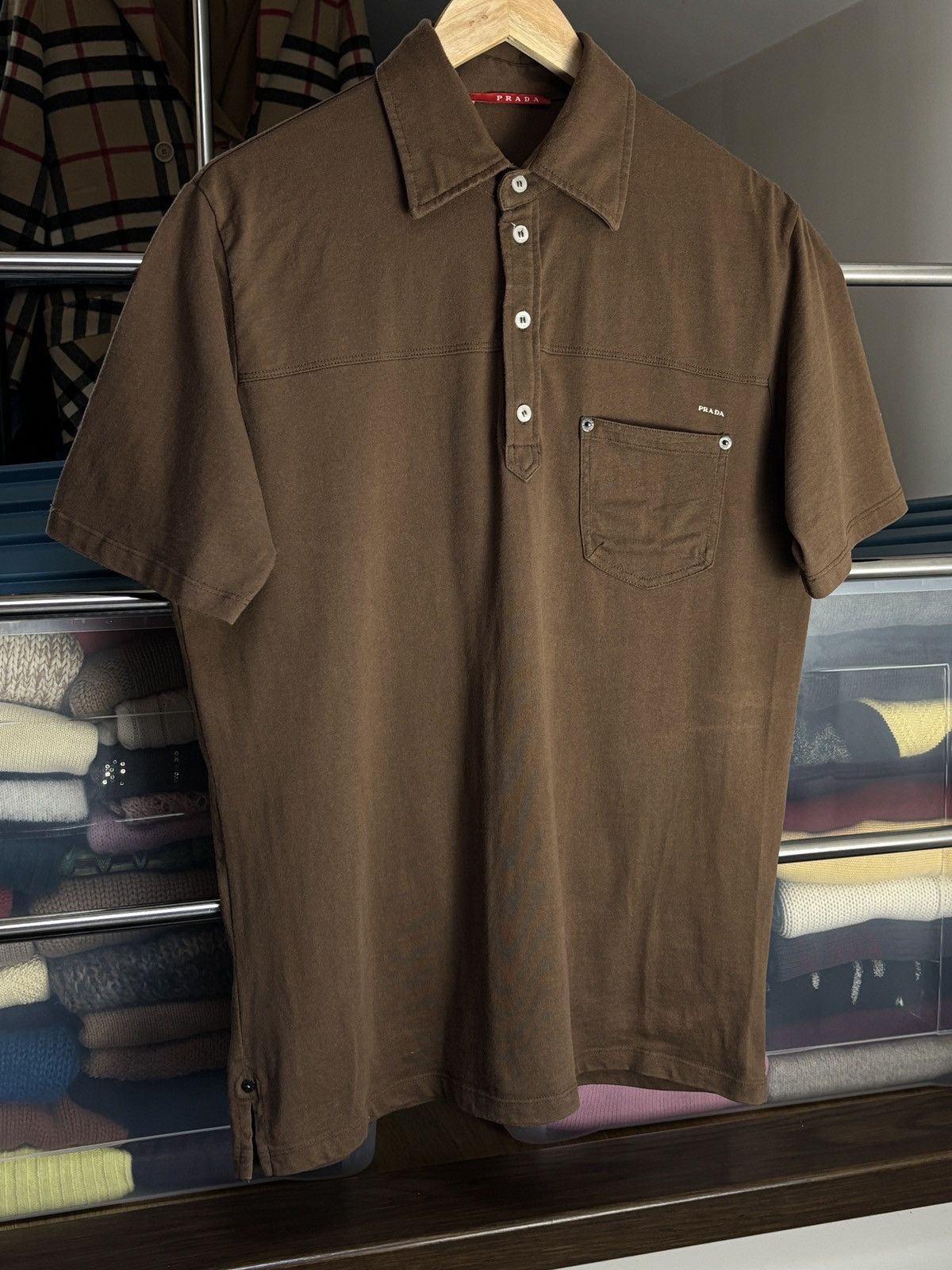 Prada Prada Luxury Brown Vintage Polo Shirt Size US M / EU 48-50 / 2 - 2 Thumbnail