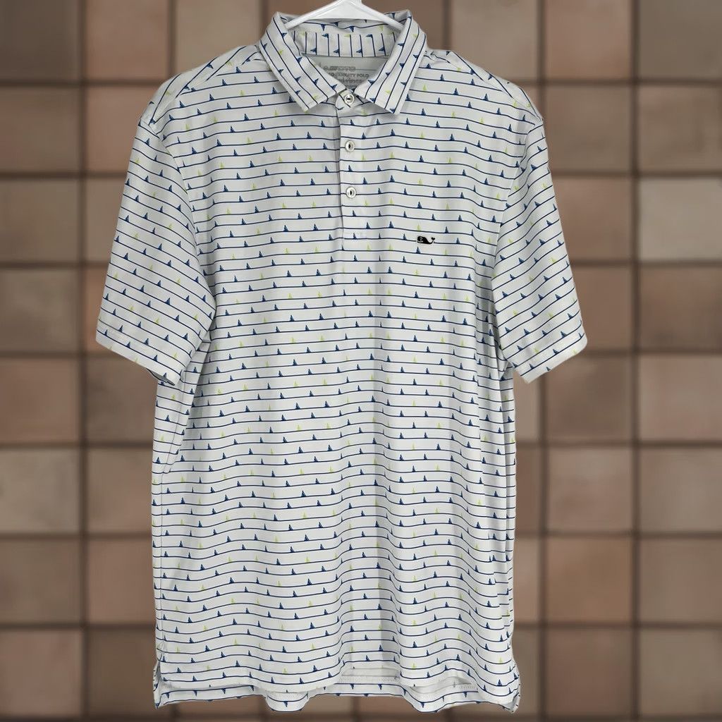 Vineyard Vines Vineyard Vines OTG Sankaty Golf Polo Shirt White Geometric Short Sleeve Regular M Men's Polo Shirt Size US M / EU 48-50 / 2 - 1 Thumbnail