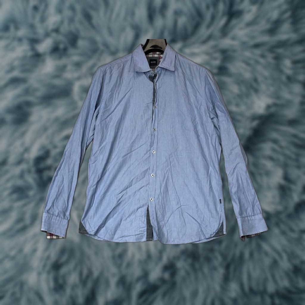 Hugo Boss HUGO BOSS Slim Fit Shirt Dress Shirt Blue L Long Sleeve Button Collared Cutaway Classic Modern Designer Men Casual Formal Size US L / EU 52-54 / 3 - 1 Thumbnail