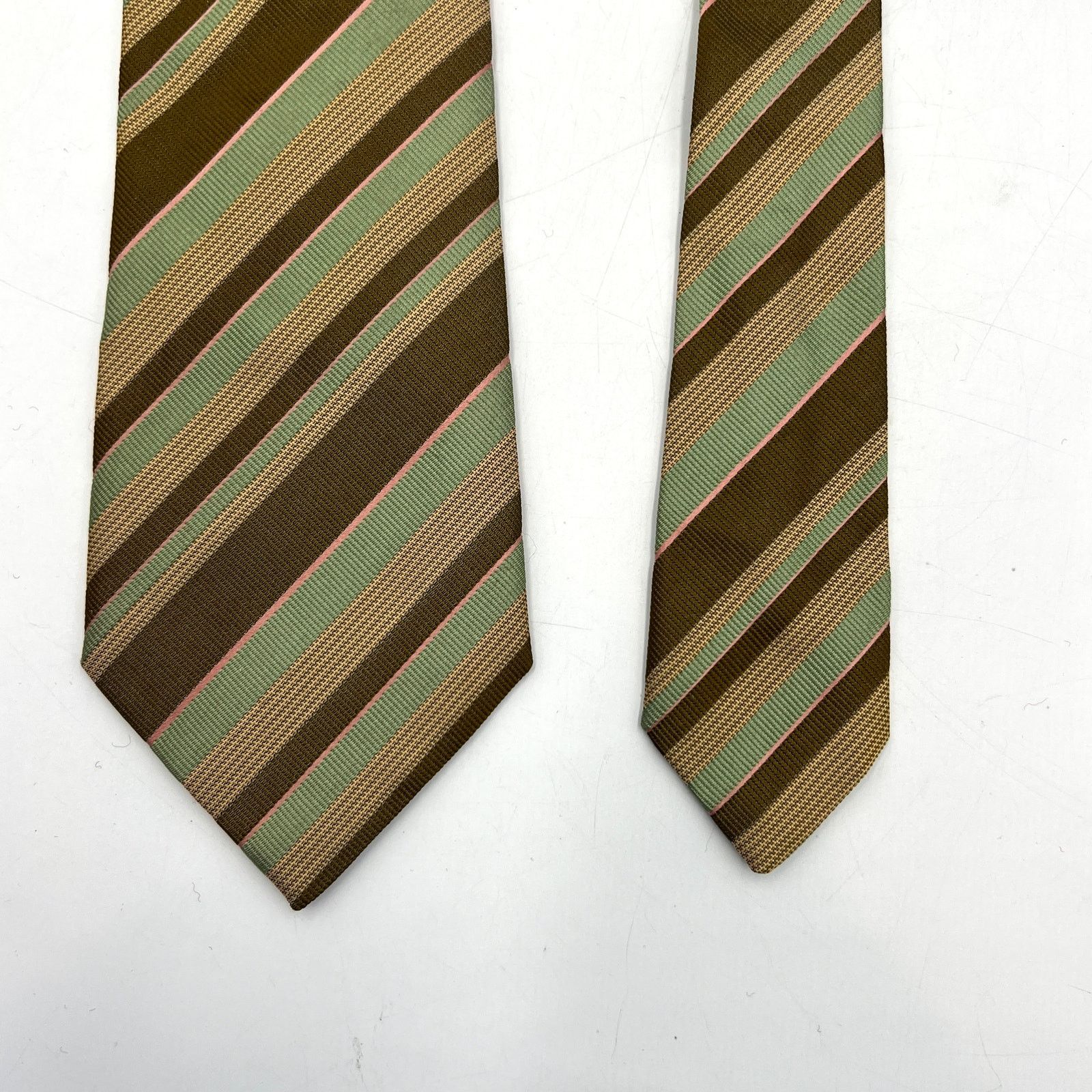 Bergdorf Goodman Bergdorf Goodman Tie Silk Stripes Brown Vintage Brown Green Size ONE SIZE - 4 Thumbnail