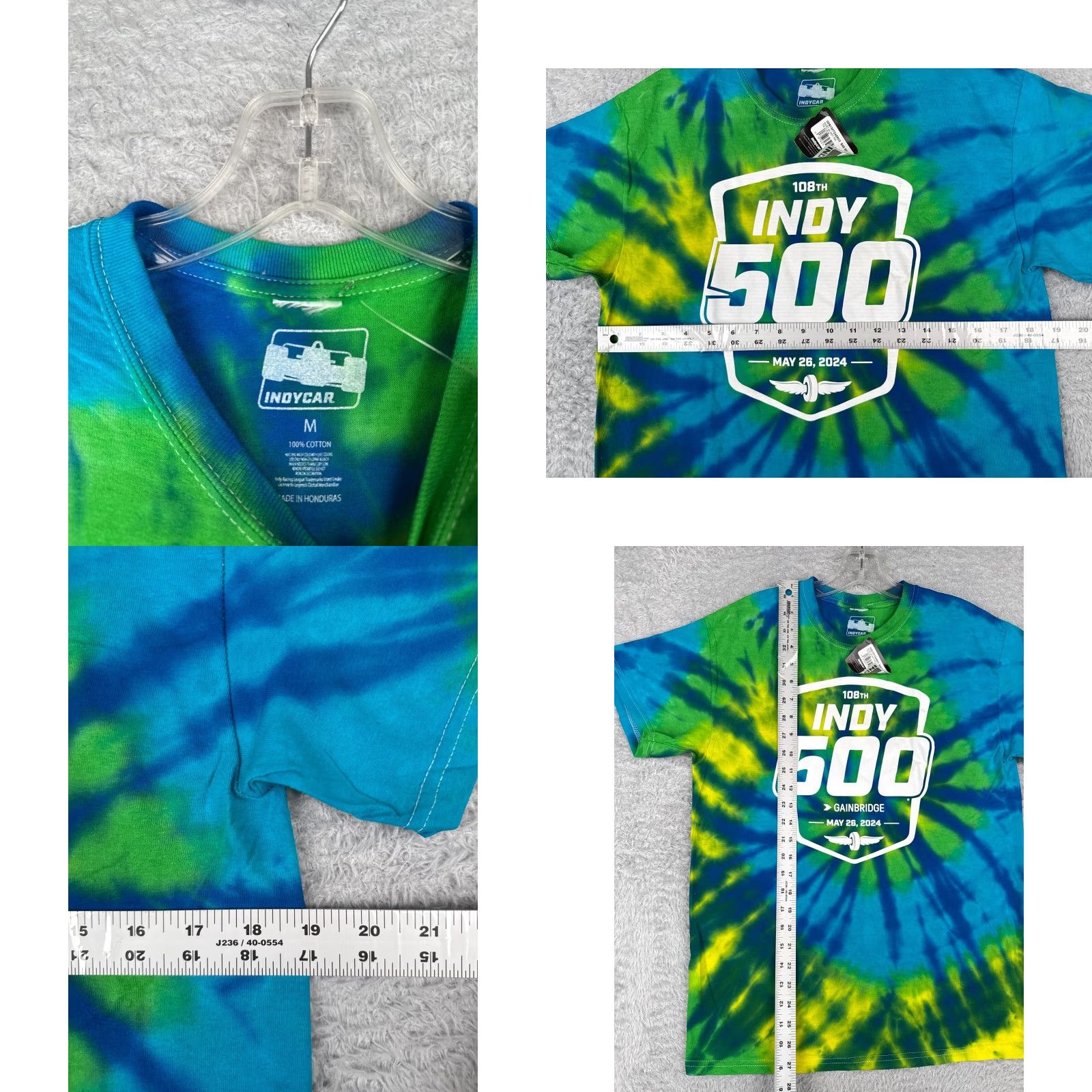 Vintage Indy 500 Indycar Shirt Adult Medium Green Blue Tie Dye 108th 100% Cotton Size US M / EU 48-50 / 2 - 8 Thumbnail