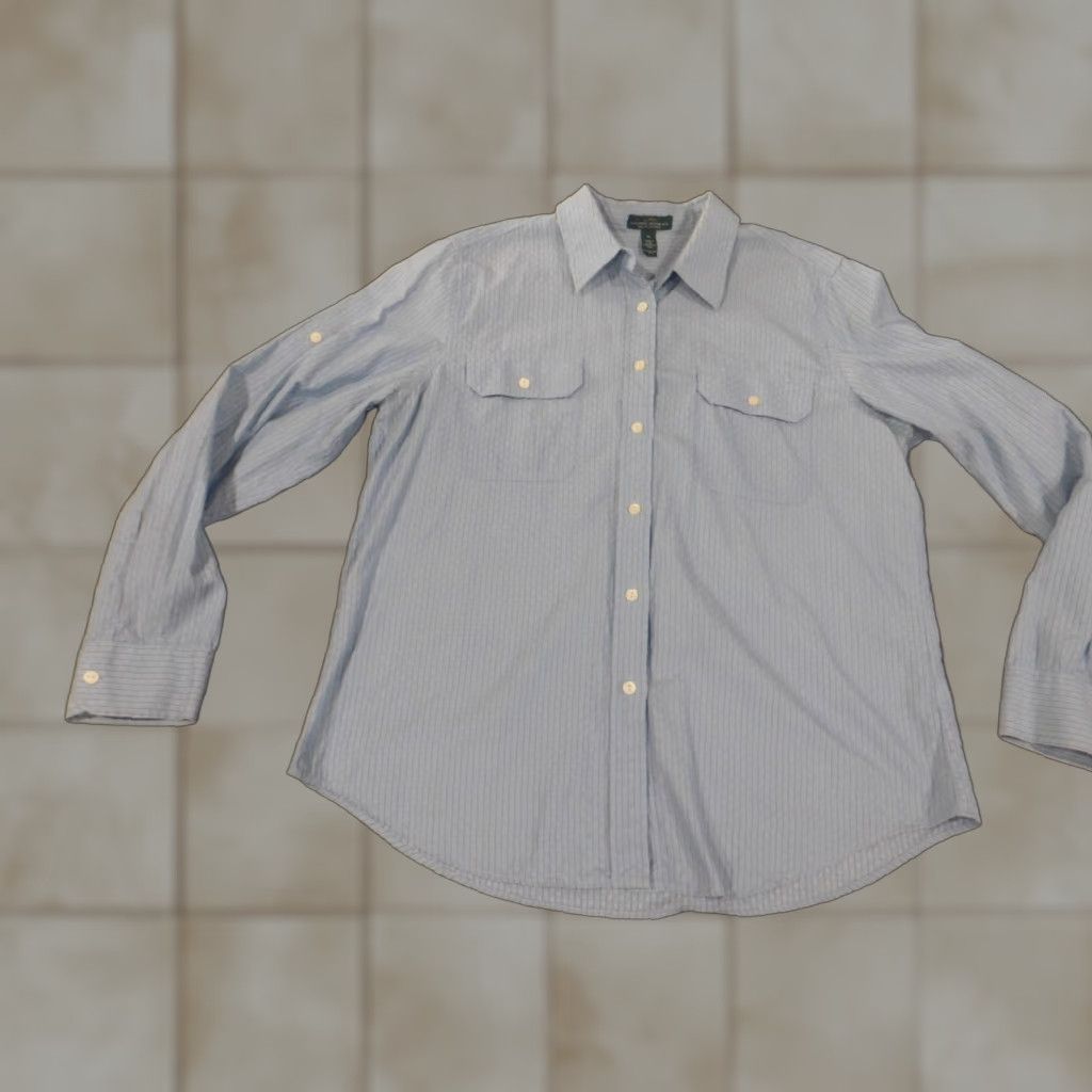 Ralph Lauren Lauren Ralph Lauren Shirt Mens XL blue striped geometric Button-Up Collar-Down Casual Knit Cotton | Button Size US XL / EU 56 / 4 - 1 Thumbnail