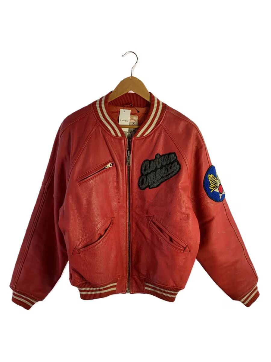 Avirex Leather Stadium Jacket Red
