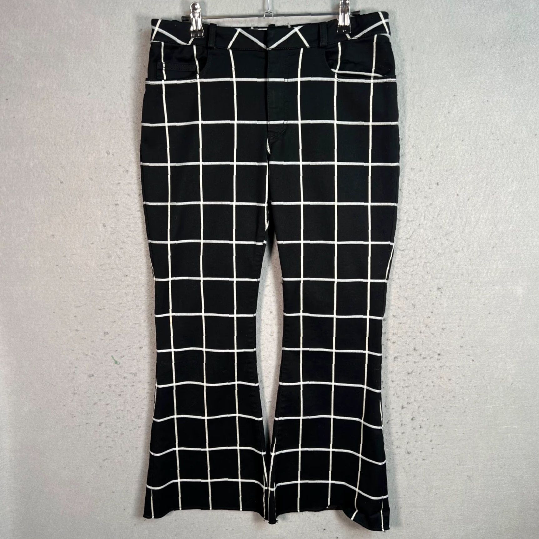 Vintage VINTAGE Marques Almeida Trousers Adult Womens Size 10 Black & White Checkered Pattern Flared Inseam 26in Womens Size ONE SIZE - 2 Thumbnail