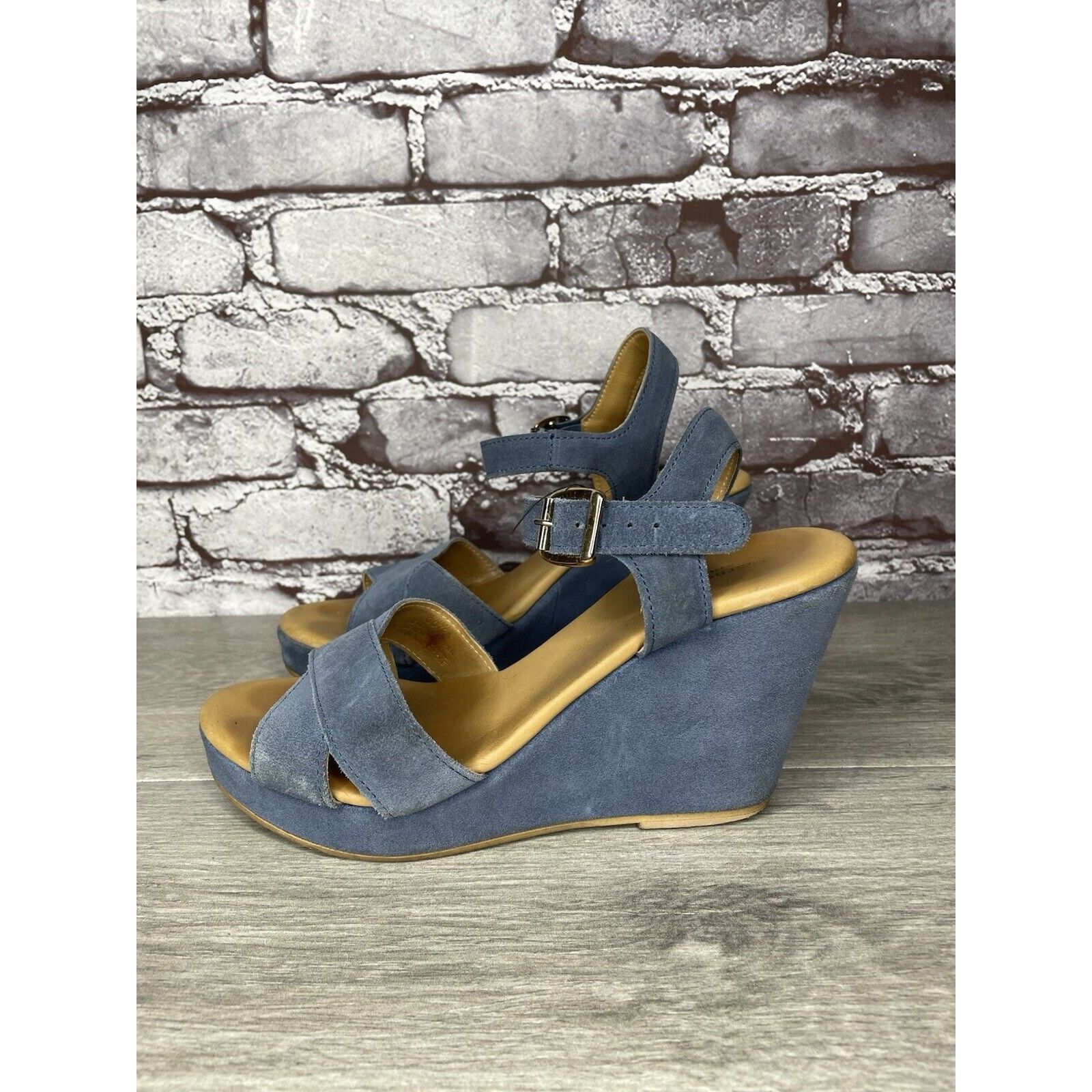 Billy Hill Garnet Hill Blue Suede Leather Wedge Ankle Strap Sandals Wom Size US 9 / IT 39 - 9 Thumbnail
