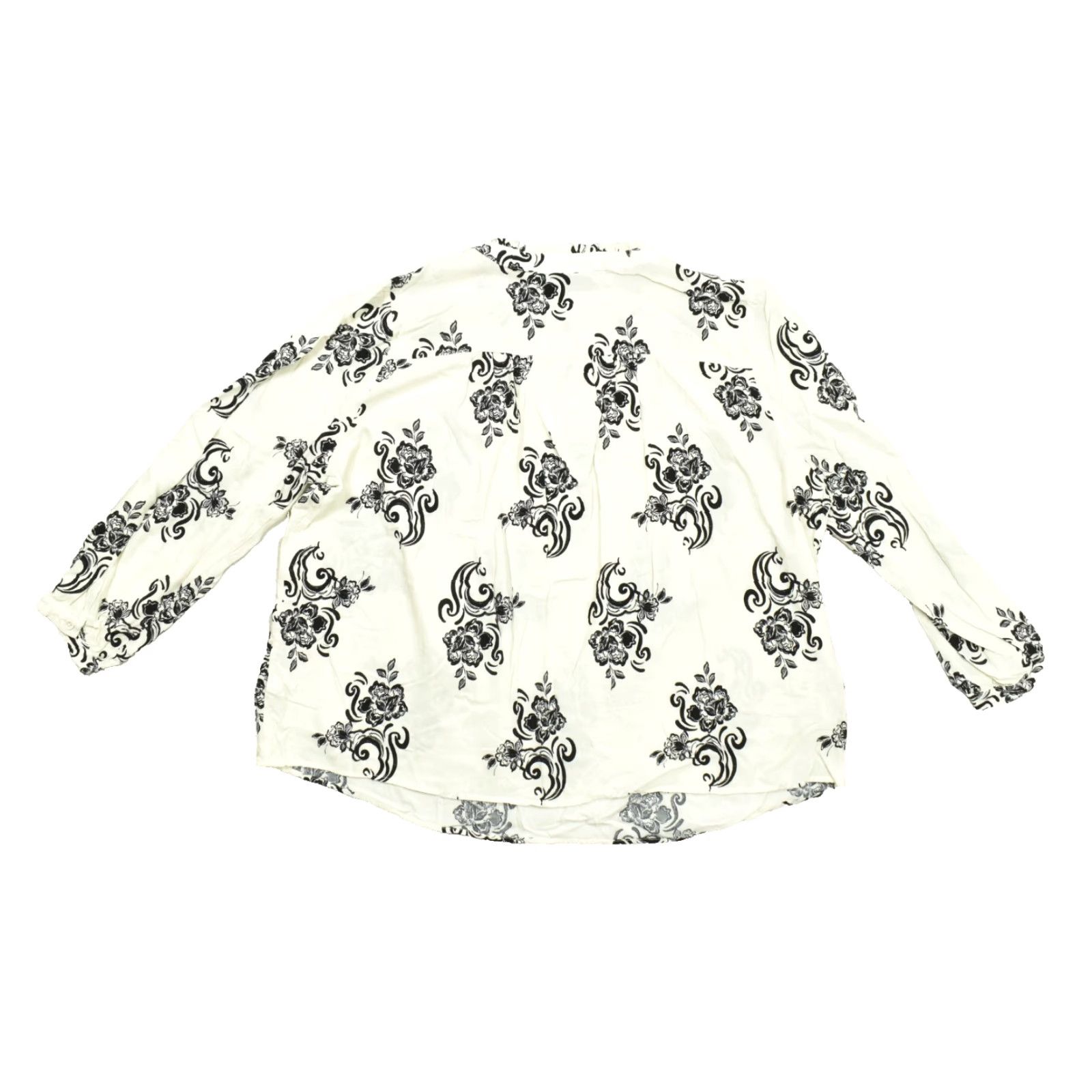 Vintage Lane Bryant Blouse Women 20 Plus White Black Floral Rayon Henley Smocked Casual Shirt Mor e Size 3XL / US 20-22 - 2 Thumbnail