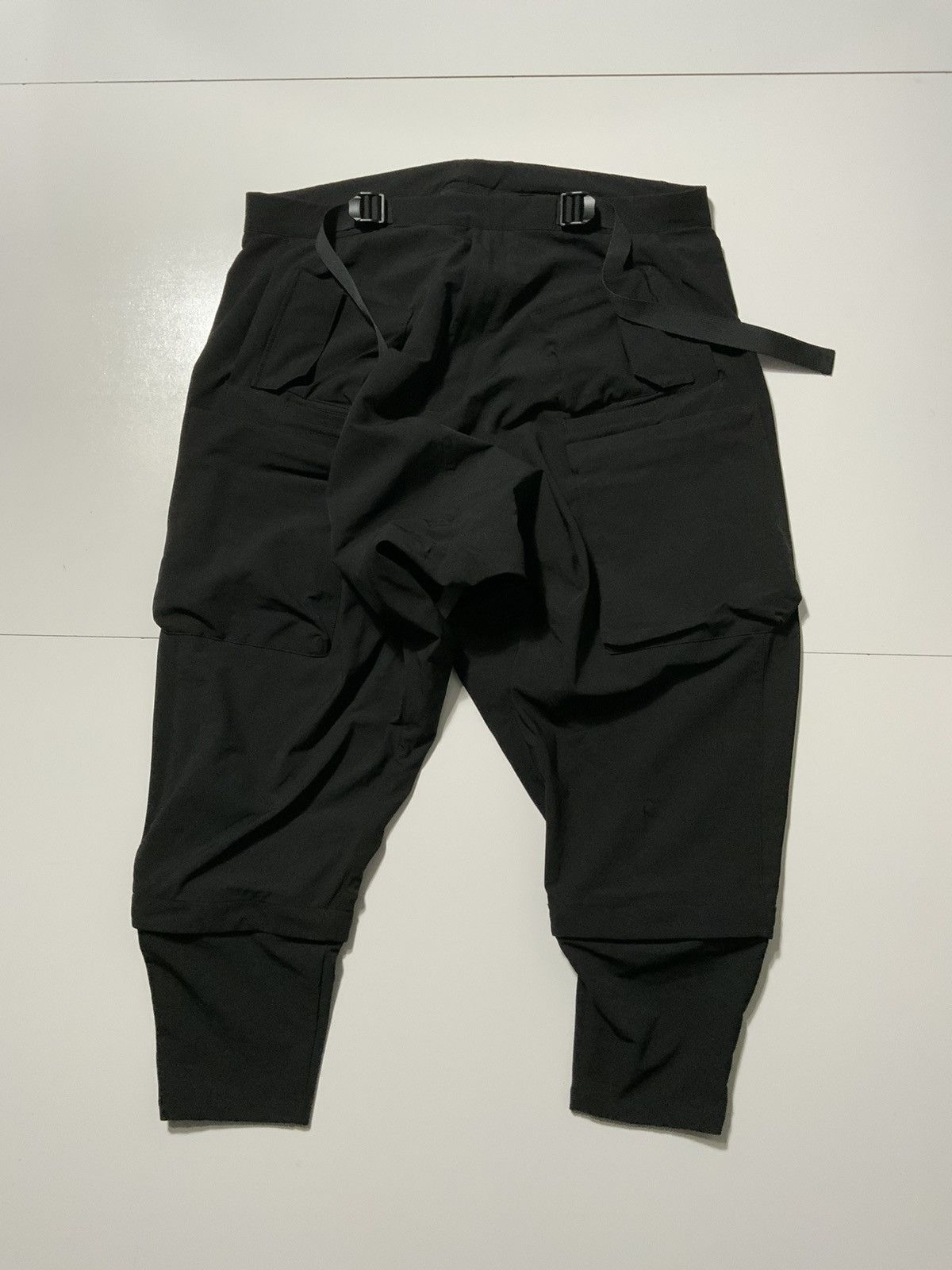 image of Ninjawarning Tech Wear Convertible Drop Crotch Cargo Pants in Black, Men's (Size 38)