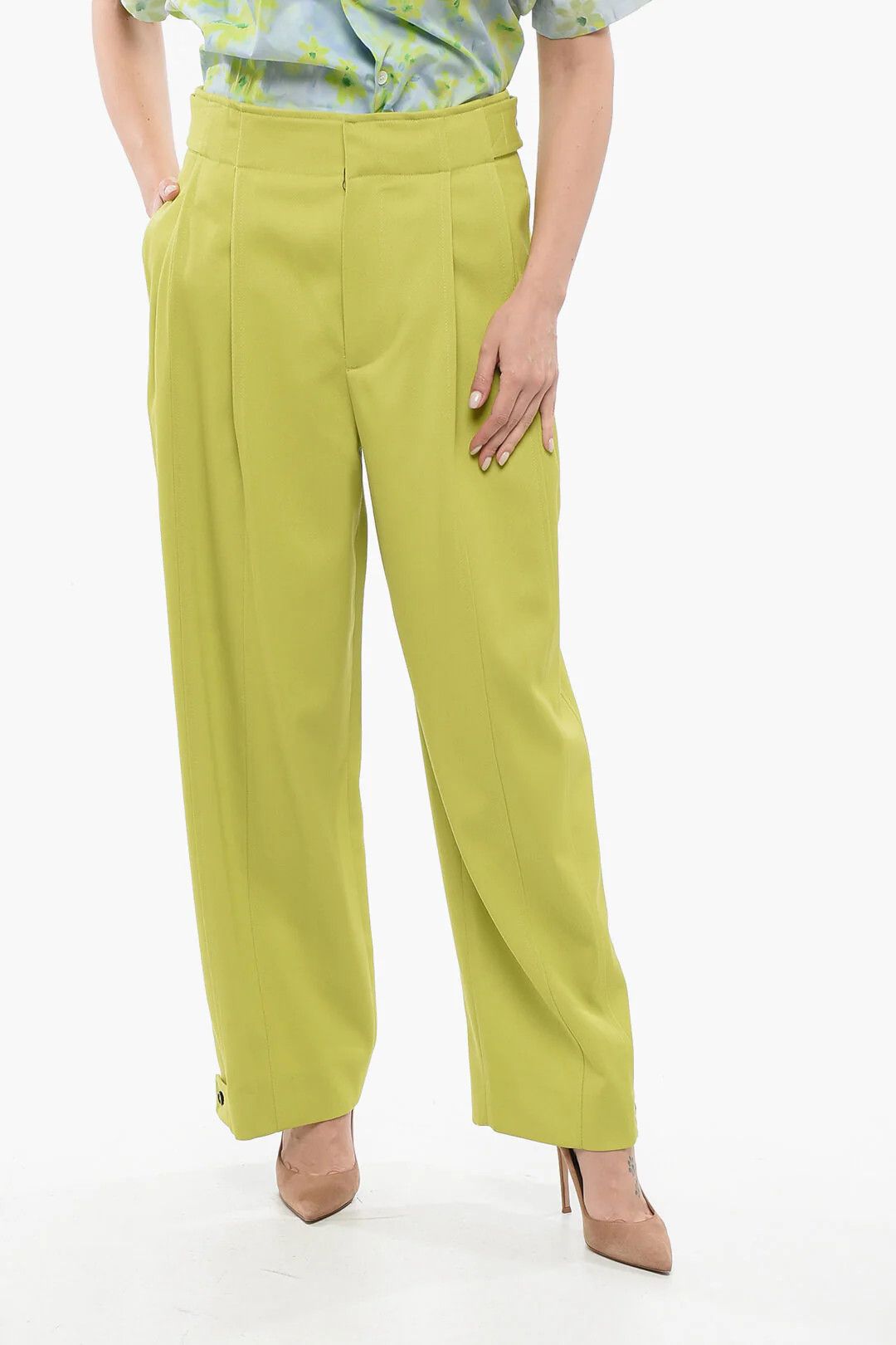 Bottega Veneta og1mm0426 Wool Palazzo Pant in Yellow Size 27" / US 4 / IT 40 - 1 Thumbnail