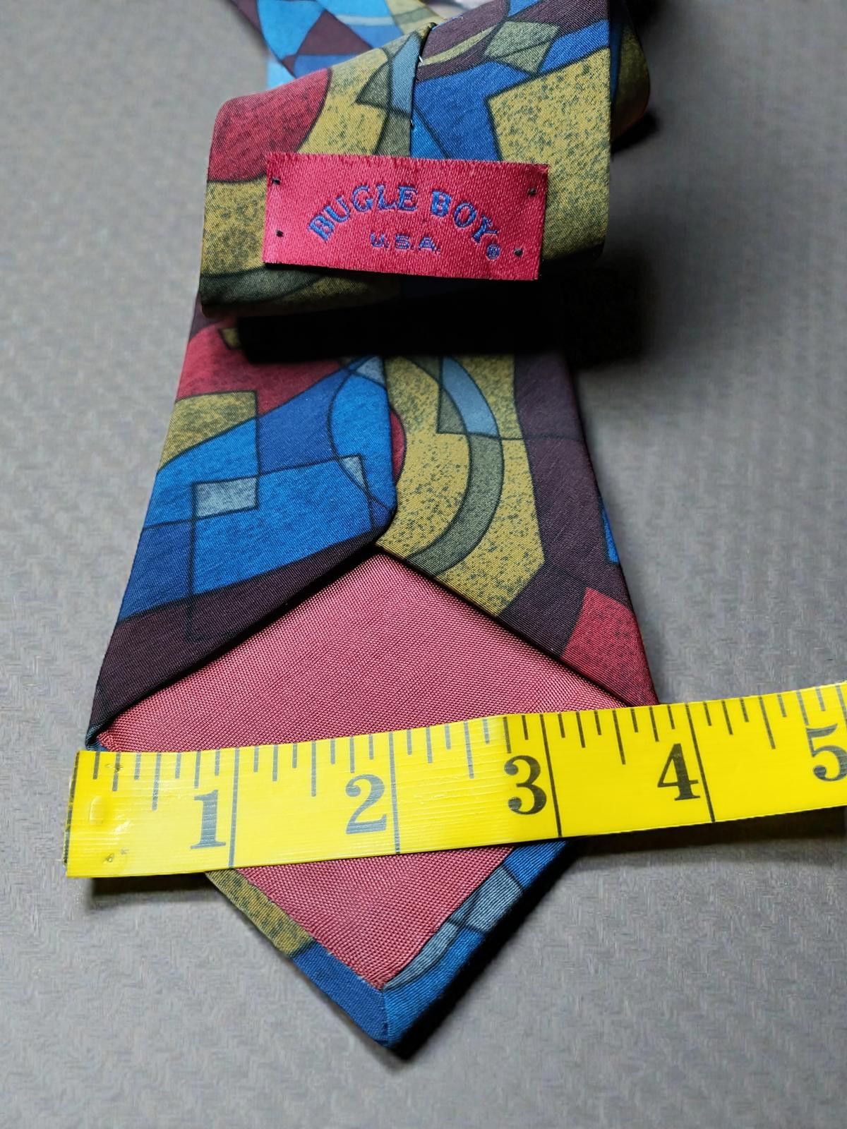 Bugle Boy Vintage Classic Bugle Boy Men's Tie with Geometric Pattern Size ONE SIZE - 4 Thumbnail