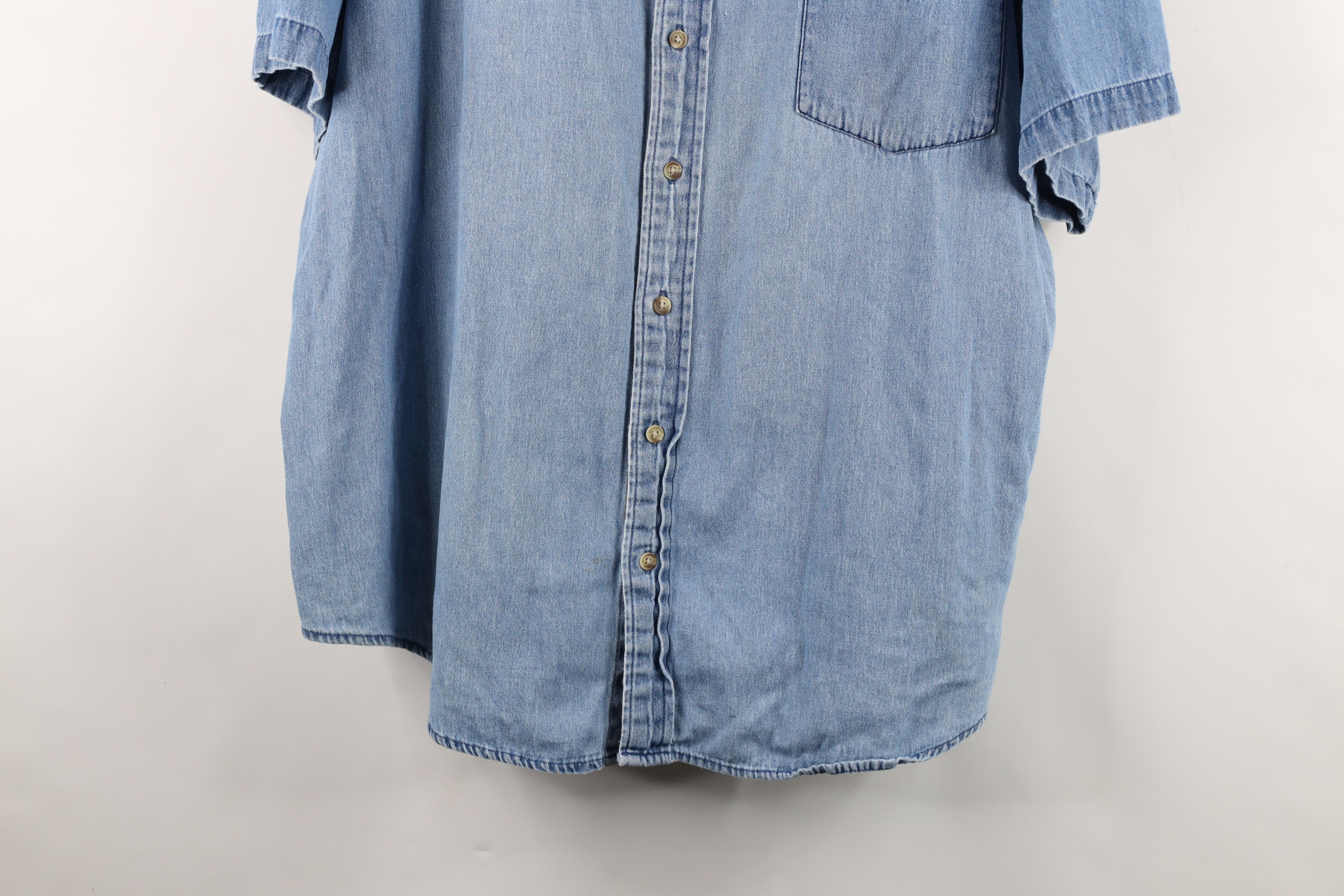 Vintage Vintage 90s Streetwear Blank Short Sleeve Denim Button Shirt Size US XXL / EU 58 / 5 - 3 Thumbnail