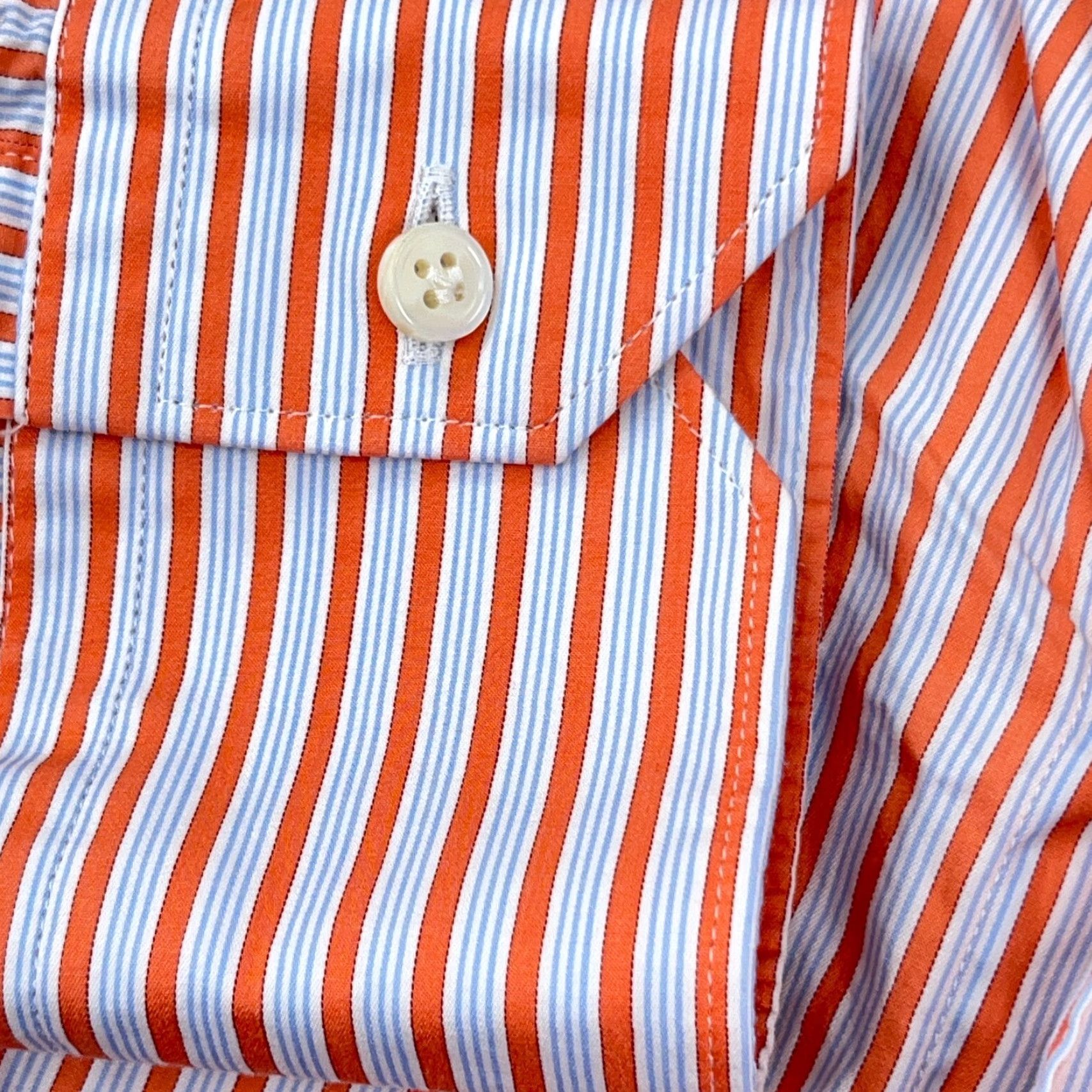 Peter Millar Peter Millar Shirt Men Medium Orange Striped Button-Up Dress Egyptian Cotton Size 40R - 6 Thumbnail
