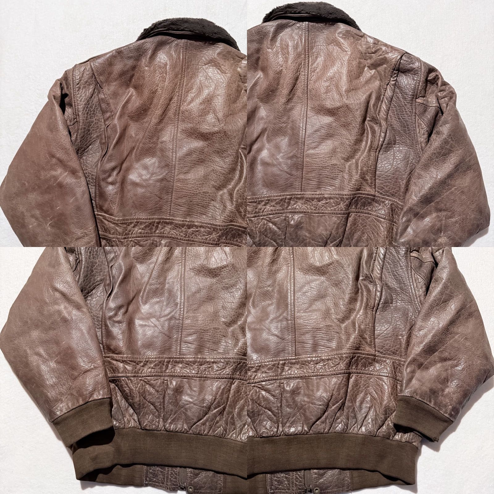Vintage VINTAGE Flight Jacket Men Bomber Brown Faux Fur Collar Zipper Mid-Length Leather Flight 44 in Chest Mens Size US L / EU 52-54 / 3 - 8 Thumbnail