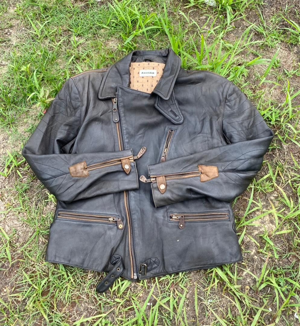 Genuine Leather 90s🔥 Massimo Double Collar Leather Jacket Punk Style Size US S / EU 44-46 / 1 - 2 Thumbnail