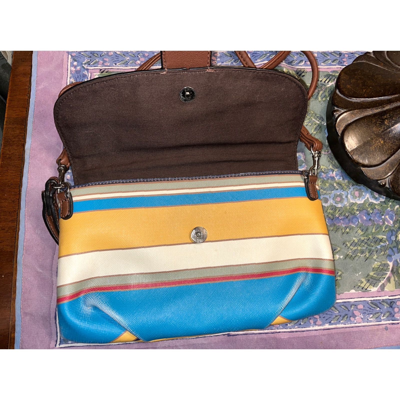 Chaps Chaps Ralph Lauren Multicolor Striped Crossbody Clutch Bag Small with Detachable Strap for Women Size ONE SIZE - 7 Thumbnail