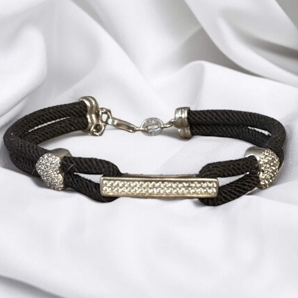 Other 925 silver pave crystal hearts and bar charm cord bracelet Size ONE SIZE - 1 Thumbnail