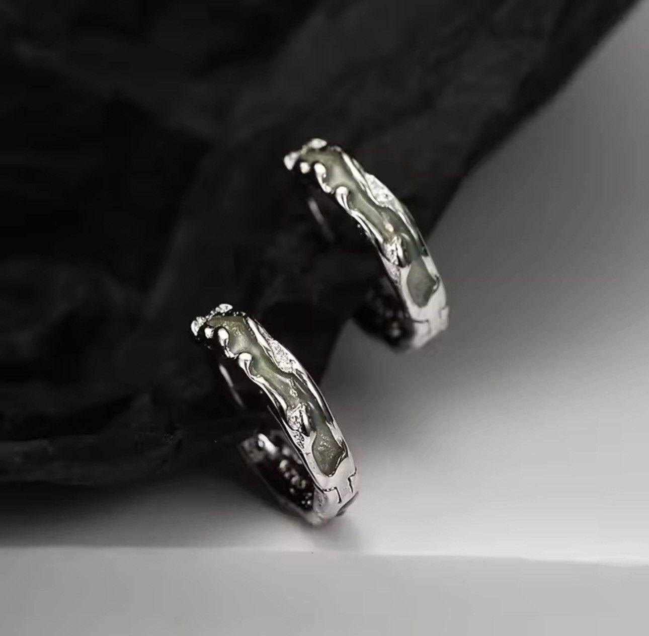 Jewelry × Vintage Geometric Texture 925 Sterling Silver Plated Green Size ONE SIZE - 1 Thumbnail