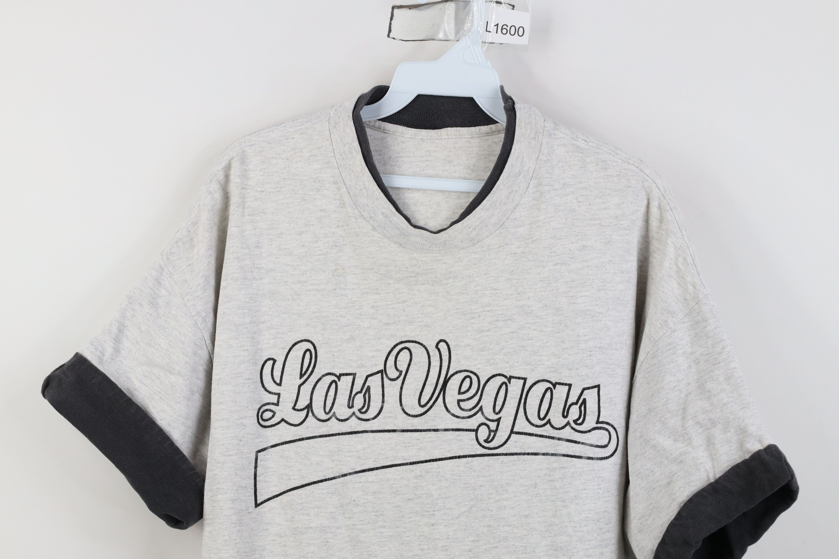 Vintage Vintage 90s Streetwear Spell Script Las Vegas T-Shirt Gray Size US L / EU 52-54 / 3 - 2 Thumbnail