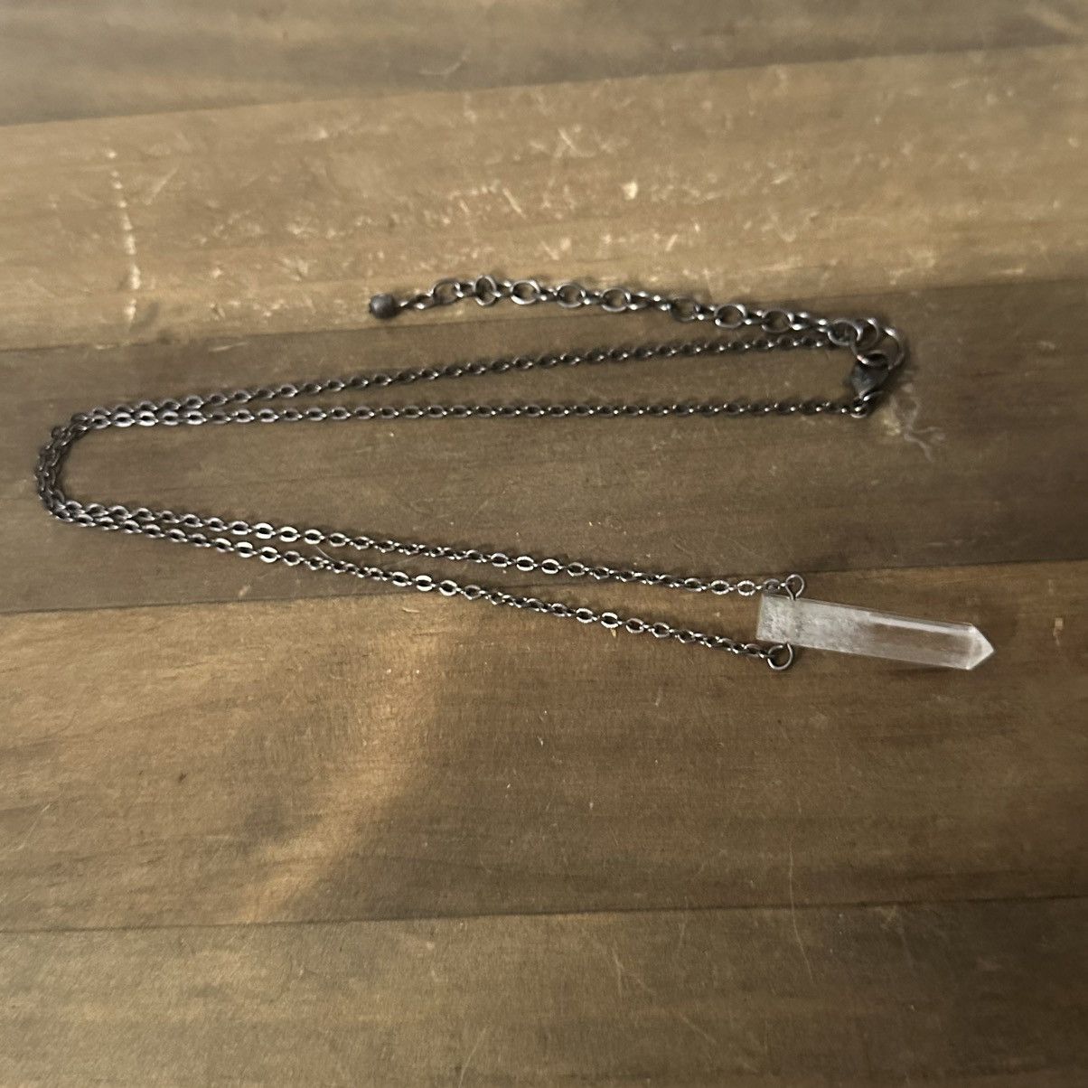 Other Gunmetal clear crystal quartz point pendant necklace Size ONE SIZE - 2 Thumbnail