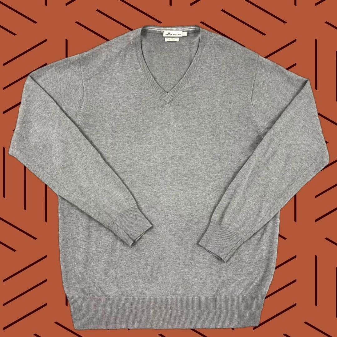 Peter Millar PETER MILLAR Sweater Mens Large Gray Silk Cotton Cashmere Lightweight Pullover V-Neck Size US L / EU 52-54 / 3 - 1 Thumbnail