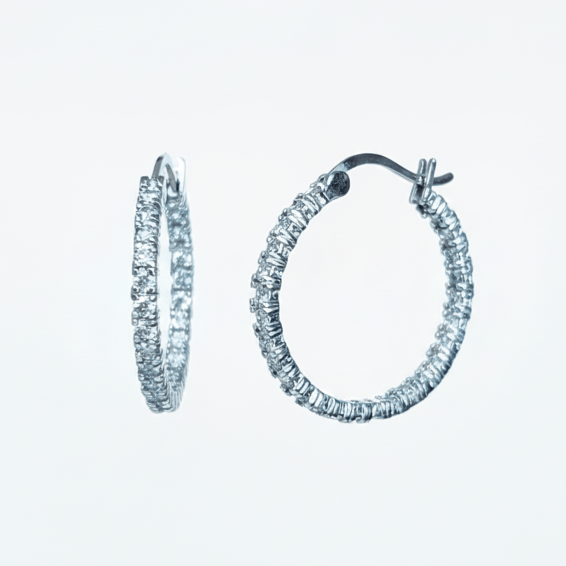Other Earrings 1" Hoops 925 Sterling Silver FAB Prong Cubic Size ONE SIZE - 1 Thumbnail