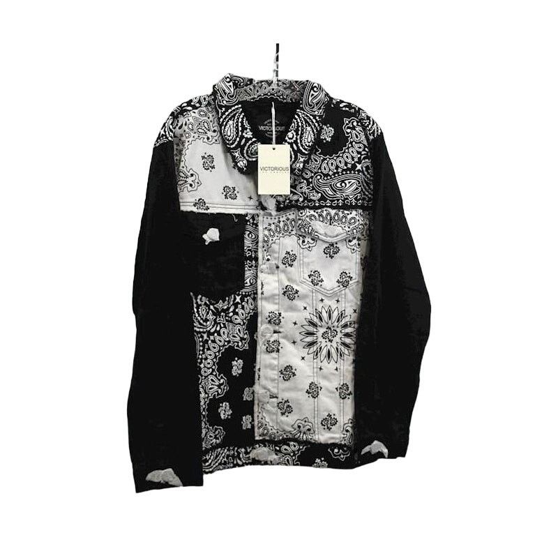 Designer Victorious Distressed Bandana Paisley Denim Jacket L Size US L / EU 52-54 / 3 - 2 Thumbnail