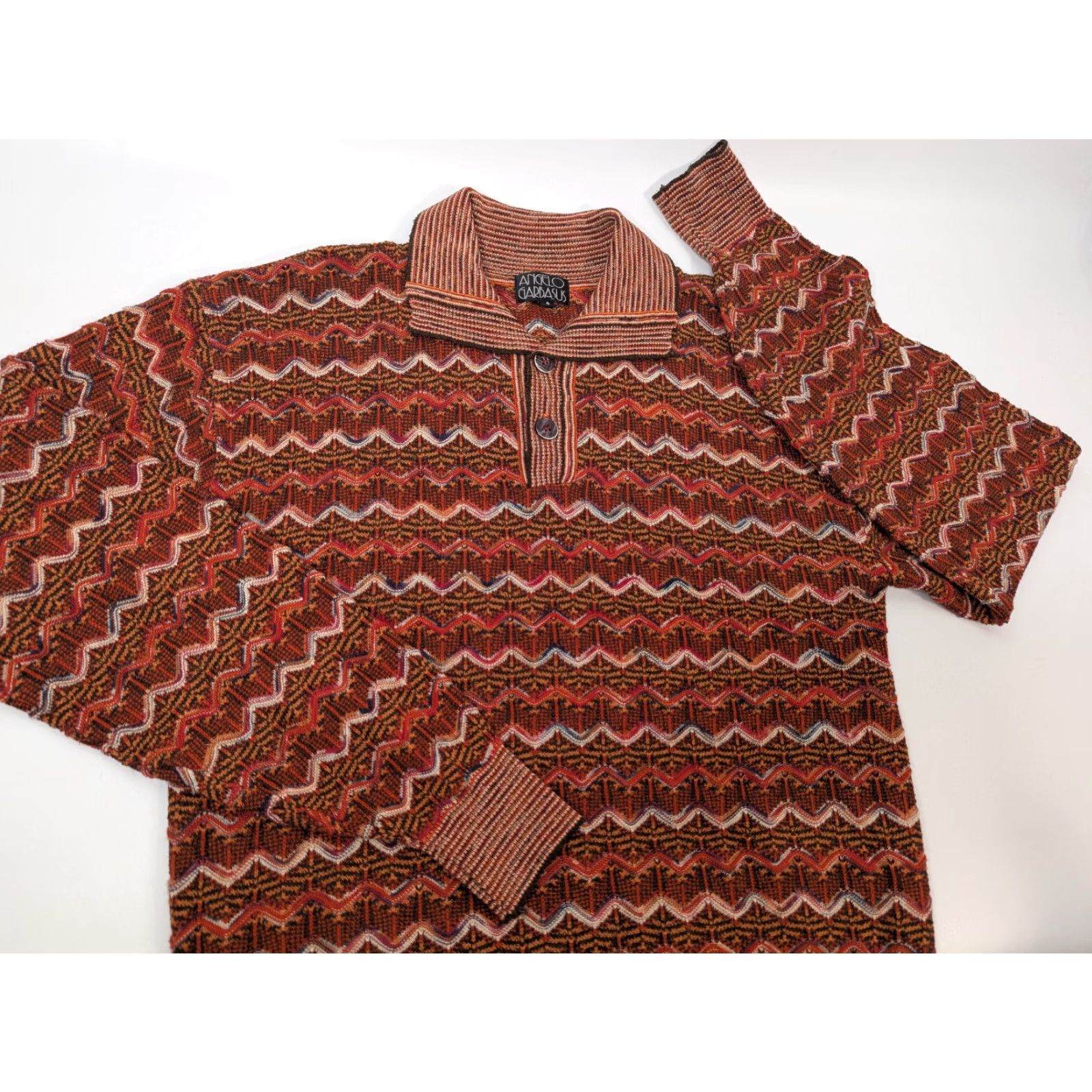 Vintage Angelo Garbasus Polo Long Sleeve Sweater Men’s 4 Collar Pullover Textured Wool Rust Geometric Knit Long Sleeve Wool Polo Sweater Mens 4 Size US S / EU 44-46 / 1 - 7 Thumbnail