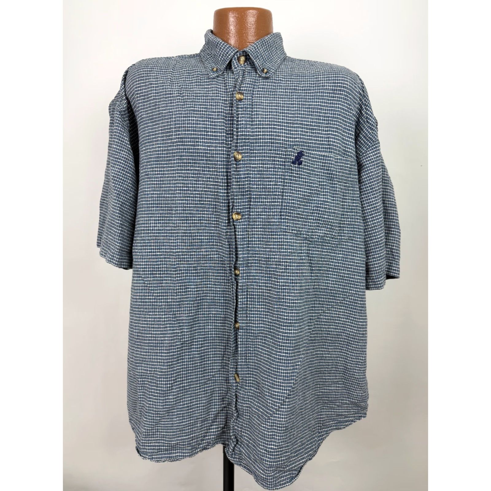 Disney VINTAGE Disney Shirt Men XL Oversized Button-Down Linen Cotton Check 90s Mickey Mouse Blue Regular Mens XL Shirt Size US XL / EU 56 / 4 - 2 Thumbnail