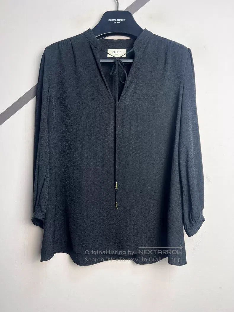 Celine CELINE Triumph Arch Pendant Logo Printed Glossy Black Silk Size XS / US 0-2 / IT 36-38 - 1 Thumbnail