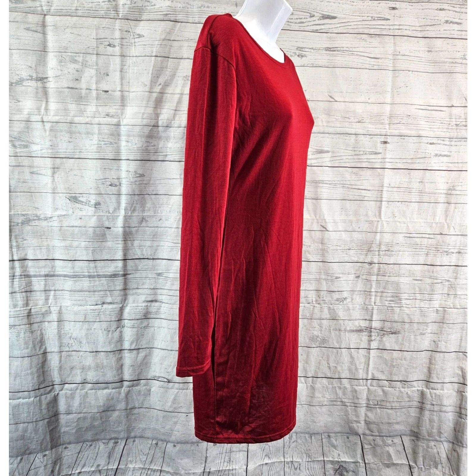 Vintage Piko 1988 Womens Dress Solid Red Long Sleeve Polyester Blend SZ M Dress Mens? No Size M / US 6-8 / IT 42-44 - 3 Thumbnail