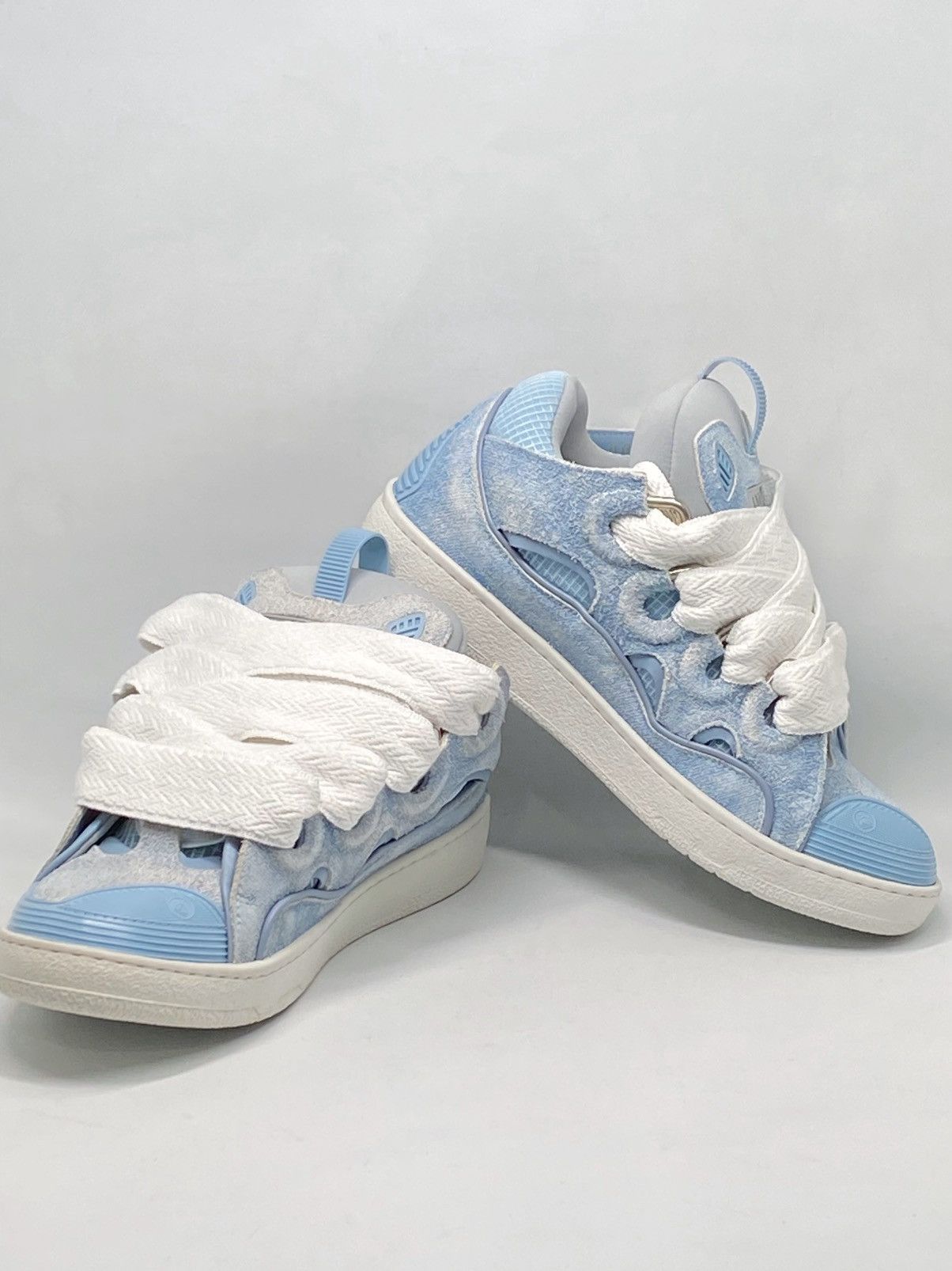 Lanvin Lanvin Unisex Curb Denim-Effect Leather Sneakers size 40 Size US 10 / IT 40 - 7 Thumbnail