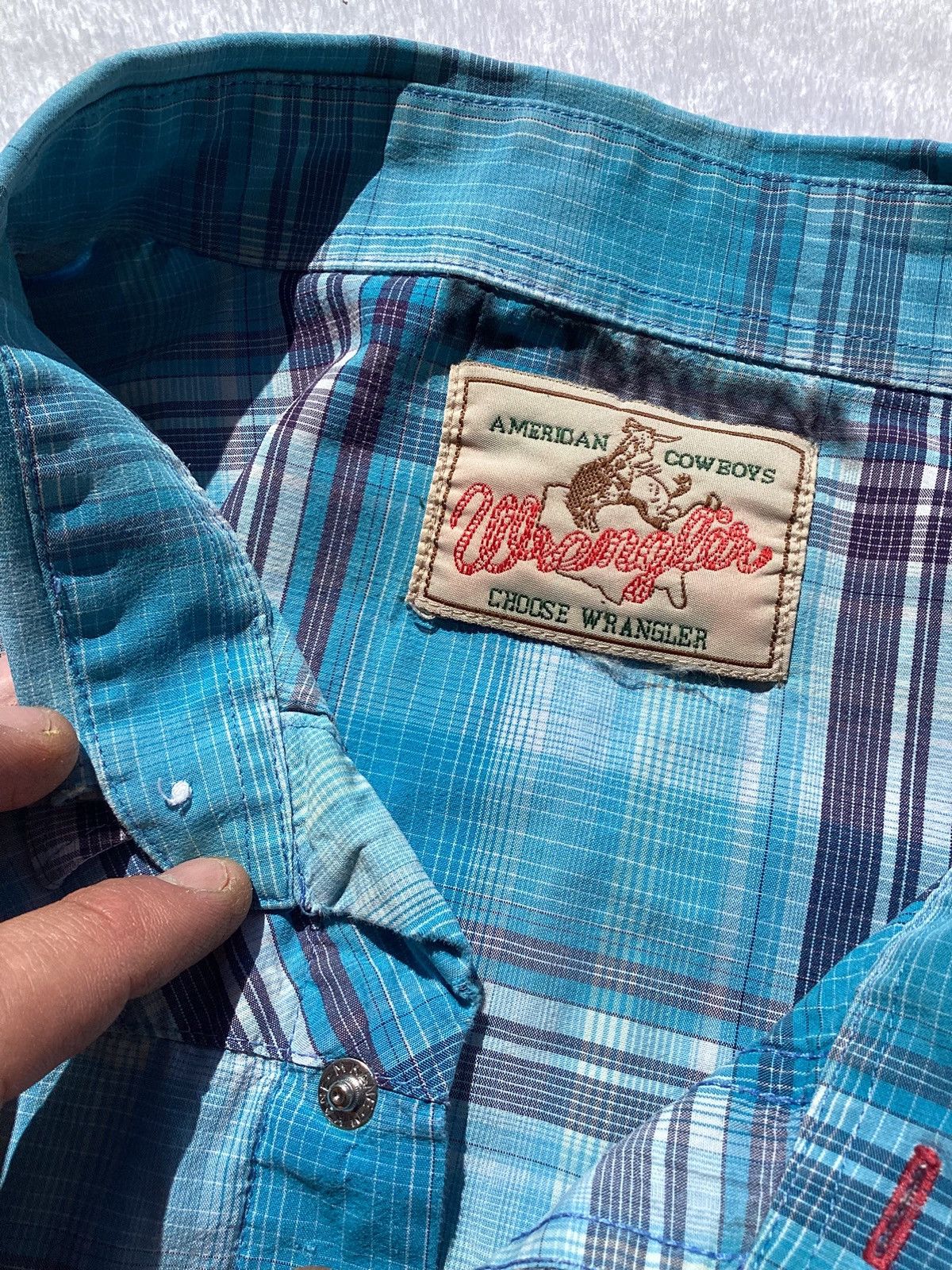 Vintage × Wrangler Vintage 90s Wrangler plaid pearl button up long sleeve shirt Size US XL / EU 56 / 4 - 4 Thumbnail