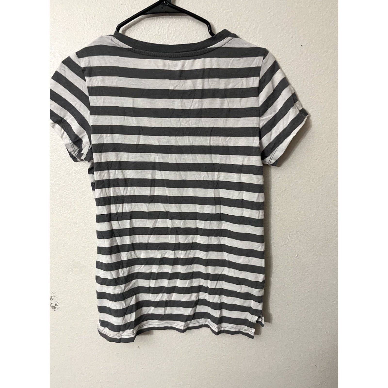 Gap GAP Shirt Women S Gray Striped Short Sleeve Crew Neck Zip Exposed Zipper T-Shirt Knit 100% Cotton Casual Basic Womens Size S / US 4 / IT 40 - 2 Thumbnail
