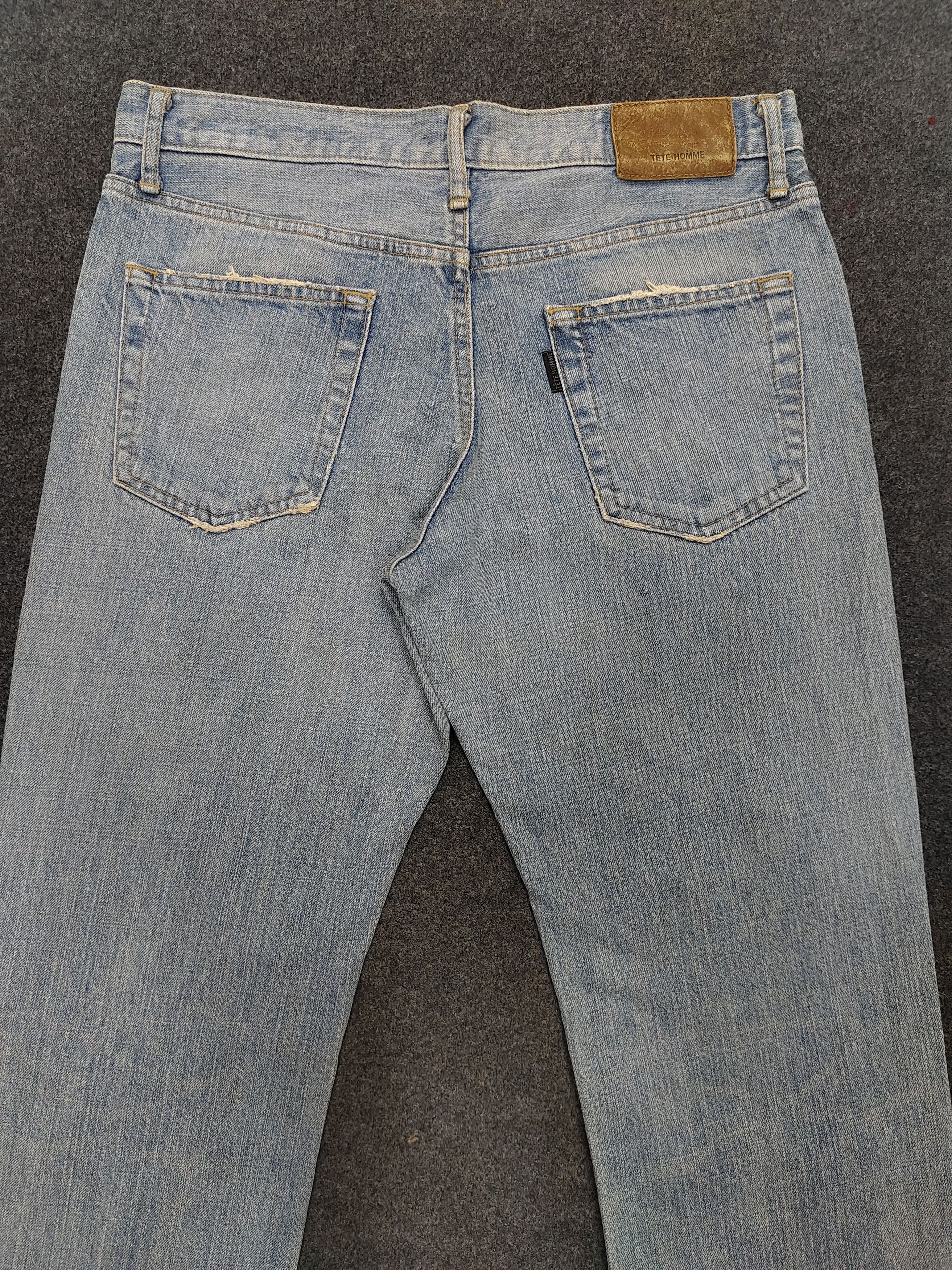 Tete Homme TETE Homme- Heavy Faded Indigo Distressed Straight Jeans Size US 31 - 4 Thumbnail