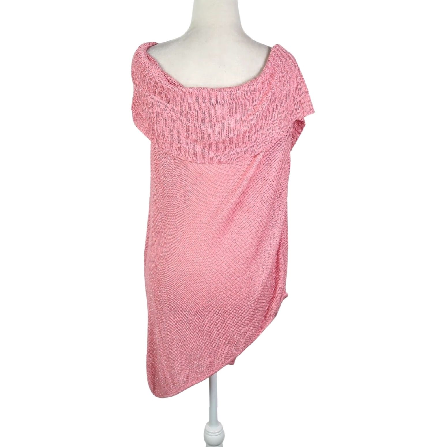 Vintage VINTAGE INC Pink Silver Metallic Knit Asymmetrical Poncho Sweater Size XL / US 12-14 / IT 48-50 - 4 Thumbnail