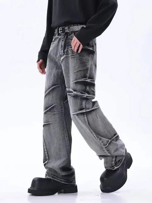 Japanese Brand × Jean Vintage washed wasteland style pleated wide leg jeans Size US 32 / EU 48 - 1 Thumbnail