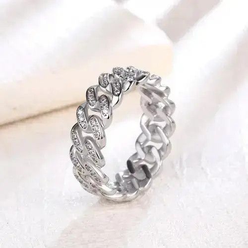 Jewelry Diamond Ice Chain Link Ring Jewelry Chrome Casual Cuff Size ONE SIZE - 2 Thumbnail