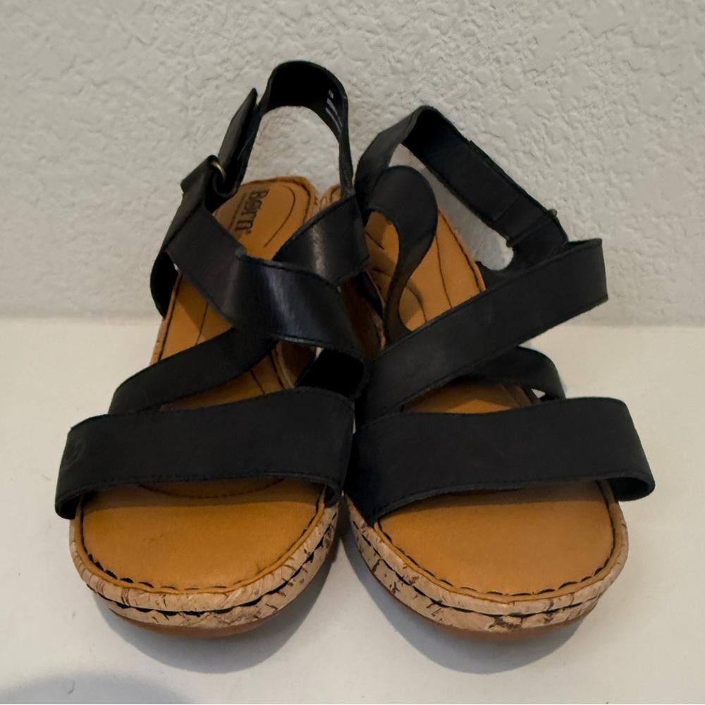 Born BORN Hyuro Cork Wedge Sandals Black Leather Size 11 Size US 11 / IT 41 - 3 Thumbnail