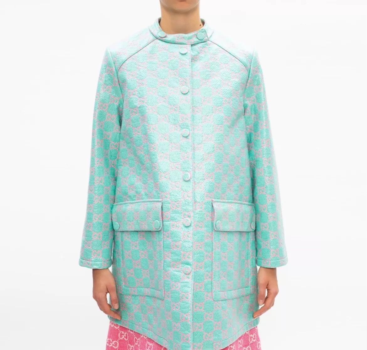 Gucci Gucci tweed coat mint green & cherry blossom pink allover Size M / US 6-8 / IT 42-44 - 8 Thumbnail