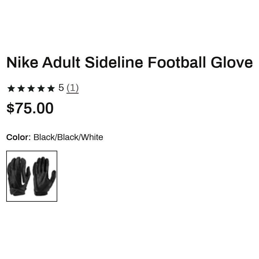 Nike Nike Adult Black Sideline Football Gloves Sheepskin Leather Size 44 - 4 Thumbnail