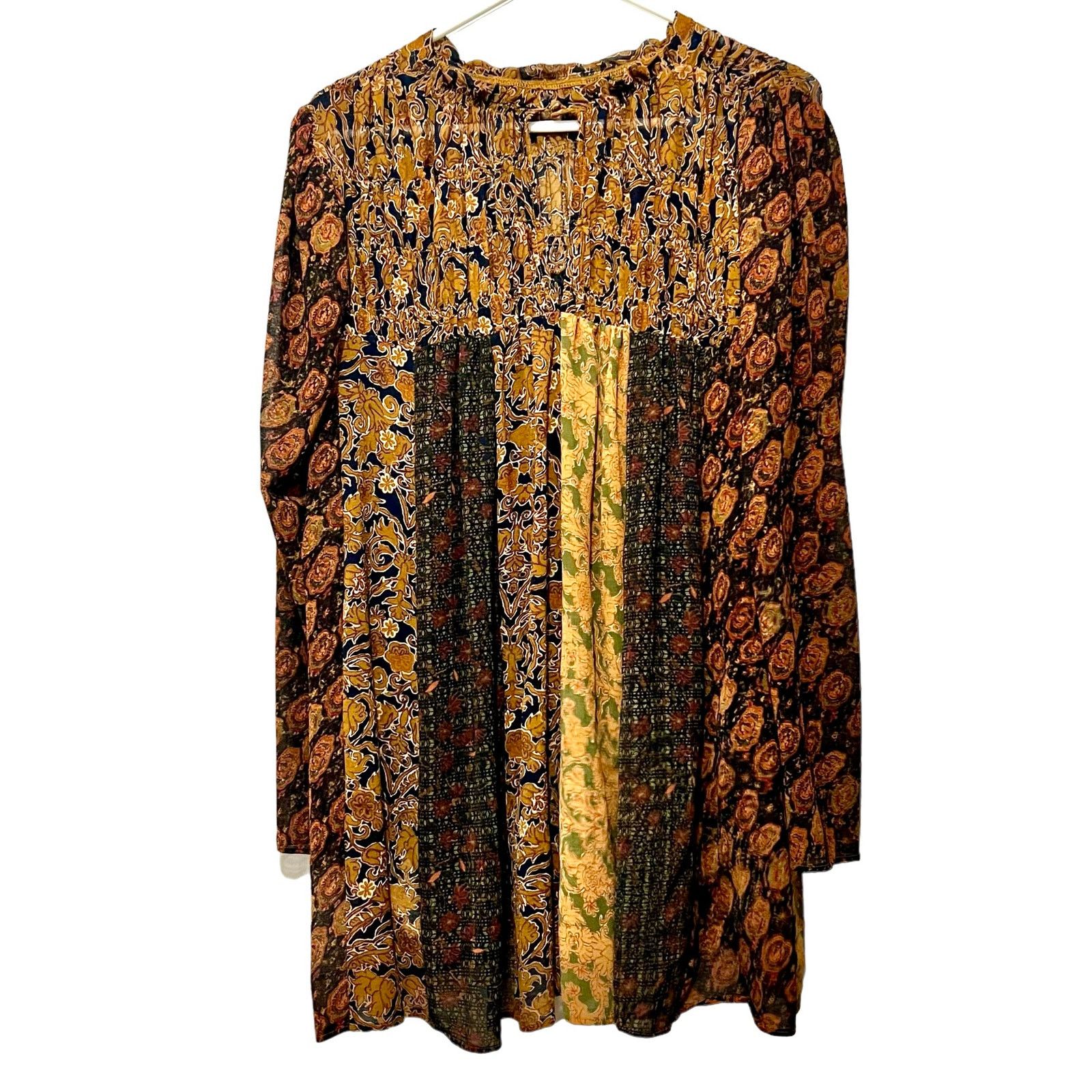 Free People Free People Merrie Mix Print Tunic Fall Colors Smocked SM Size S / US 4 / IT 40 - 3 Thumbnail