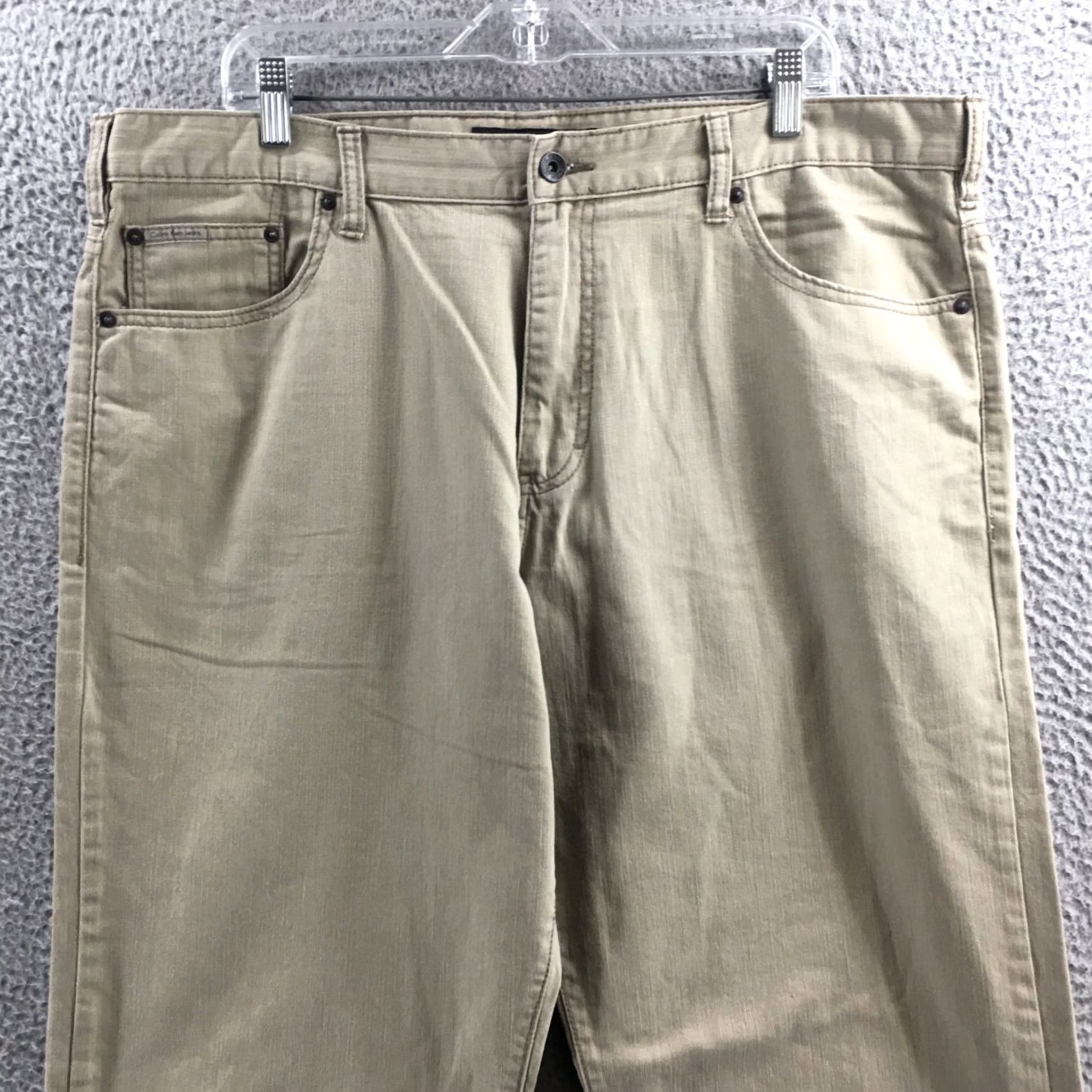 Calvin Klein Calvin Klein Jeans Mens Straight Leg 40x32 Beige Denim Cotton 5-Pocket Regular Slim Jeans Boys Mens? Size US 40 / EU 56 - 2 Thumbnail