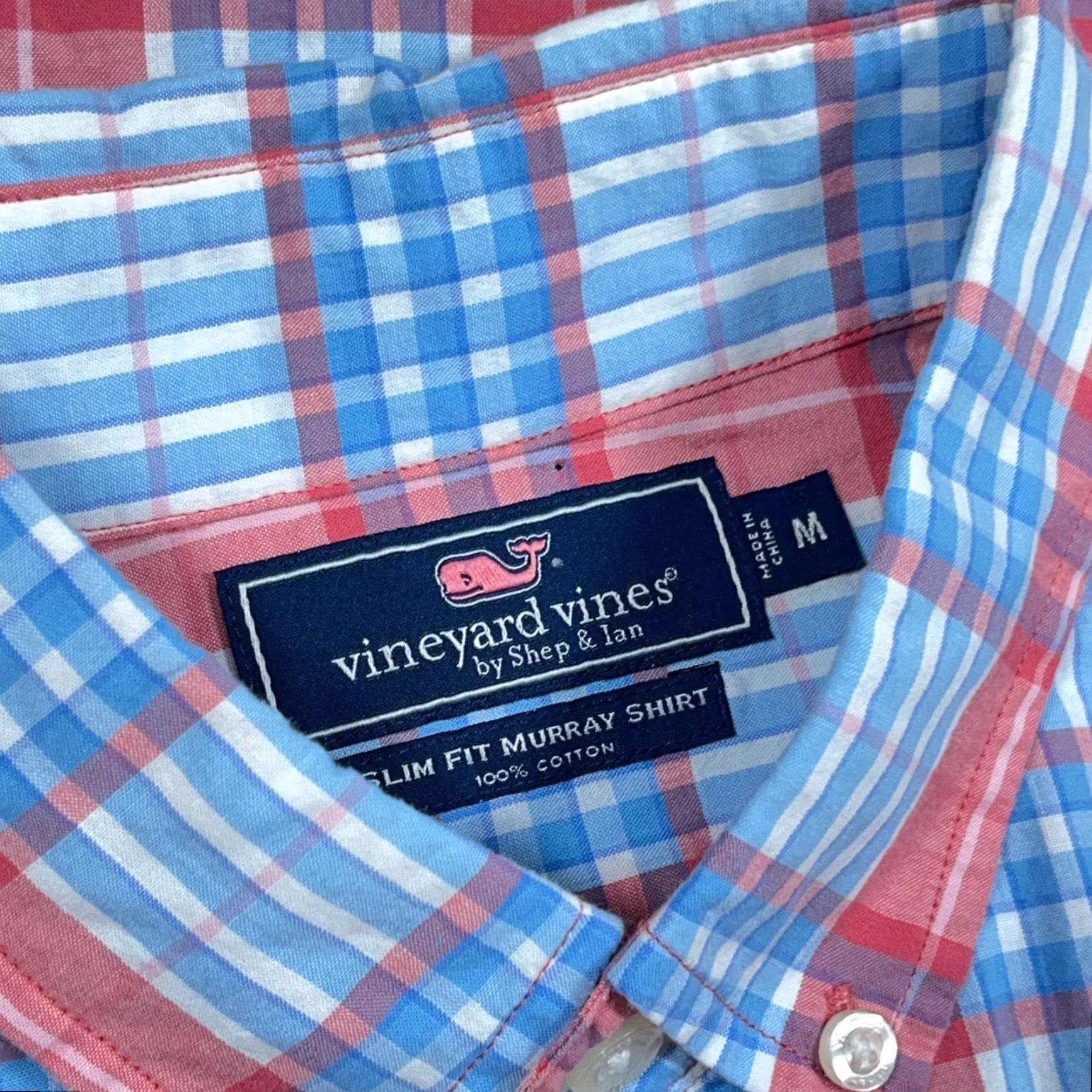 Vineyard Vines VINEYARD VINES Murray Shirt Button-Up Plaid Blue Pink Slim Fit Men M Size 40R - 3 Thumbnail